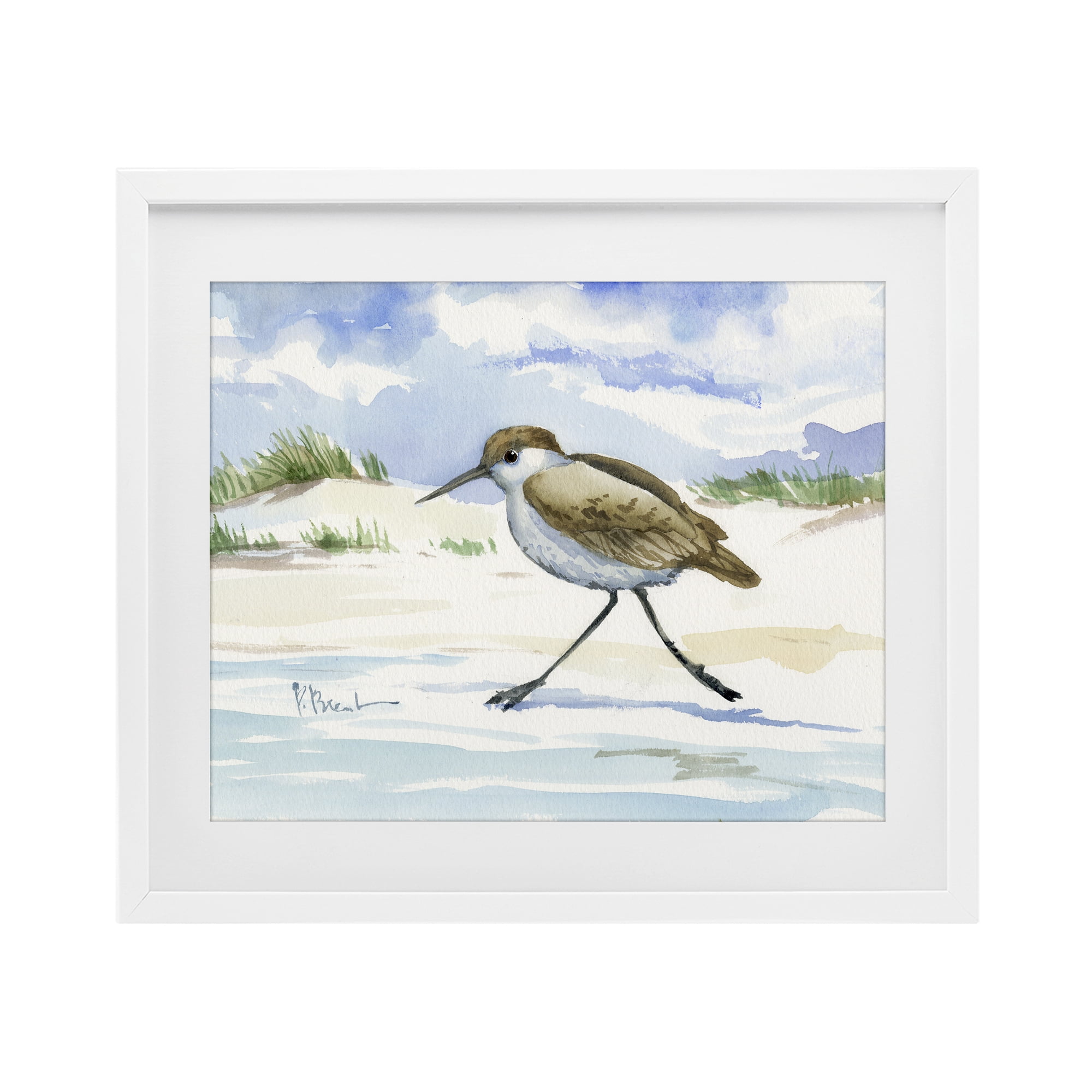 Stupell Industries Inlet Beach Sandpiper Running White Framed Print Under Glass, design by Paul Brent