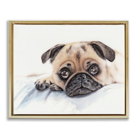 Innocent Pug Relaxing Gold Floating Frame Canvas Art, 21 x 17, Made In USA