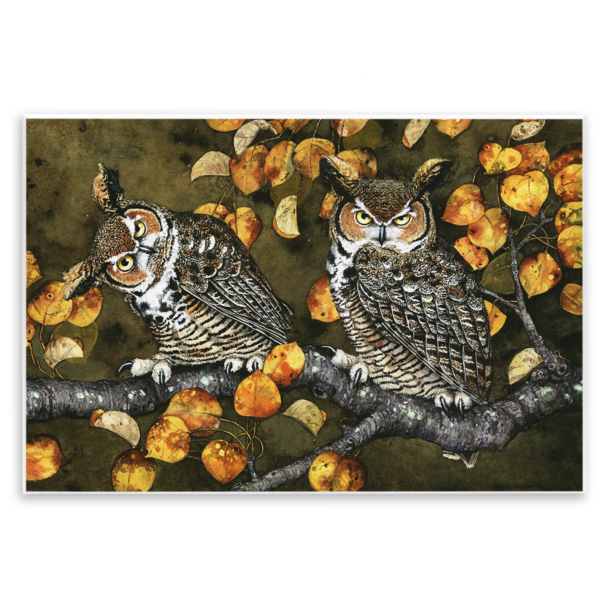 Stupell Industries Inquisitor Owls Autumn Branch Animals & Insects Painting Unframed Art Print Wall Art, 15 x 10