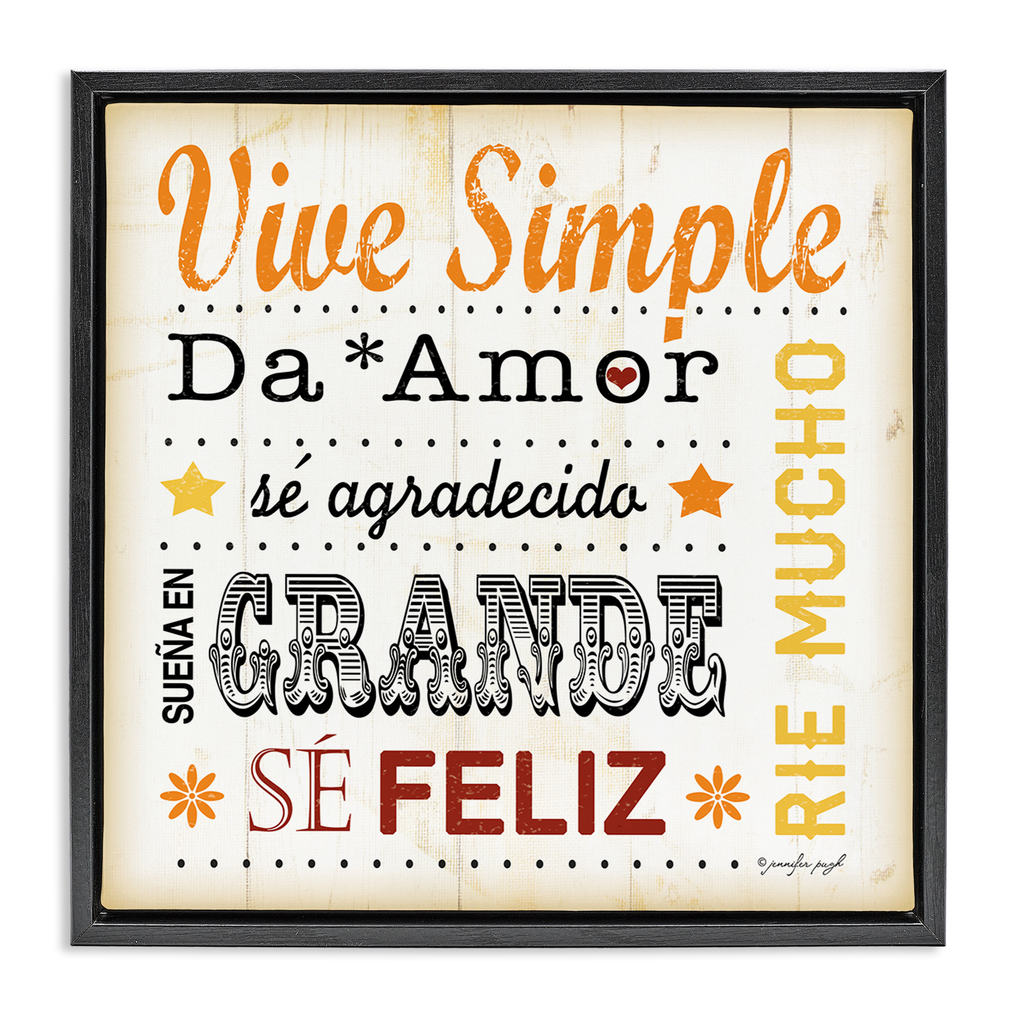 Stupell Industries Inspiraciones Diarias de Felicidad Inspirational Quotes & Sayings Painting Black Floater Framed Art Print Wall Art, 18 x 18