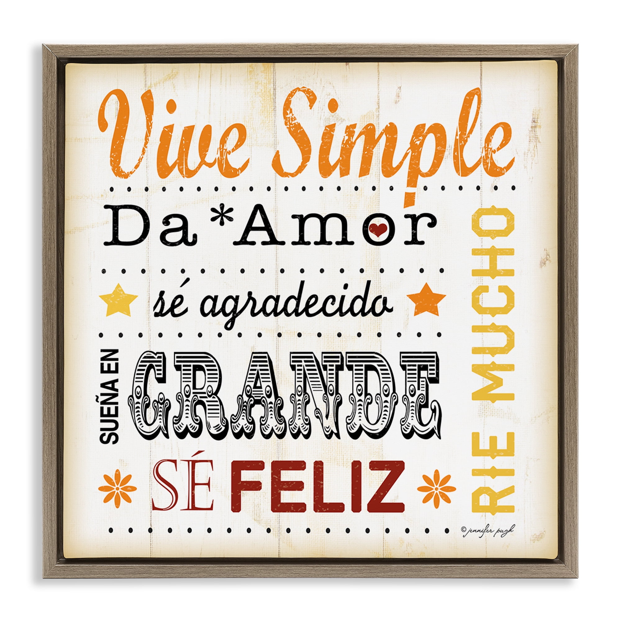 Stupell Industries Inspiraciones Diarias de Felicidad Inspirational Quotes & Sayings Painting Brown Floater Framed Art Print Wall Art, 25 x 25