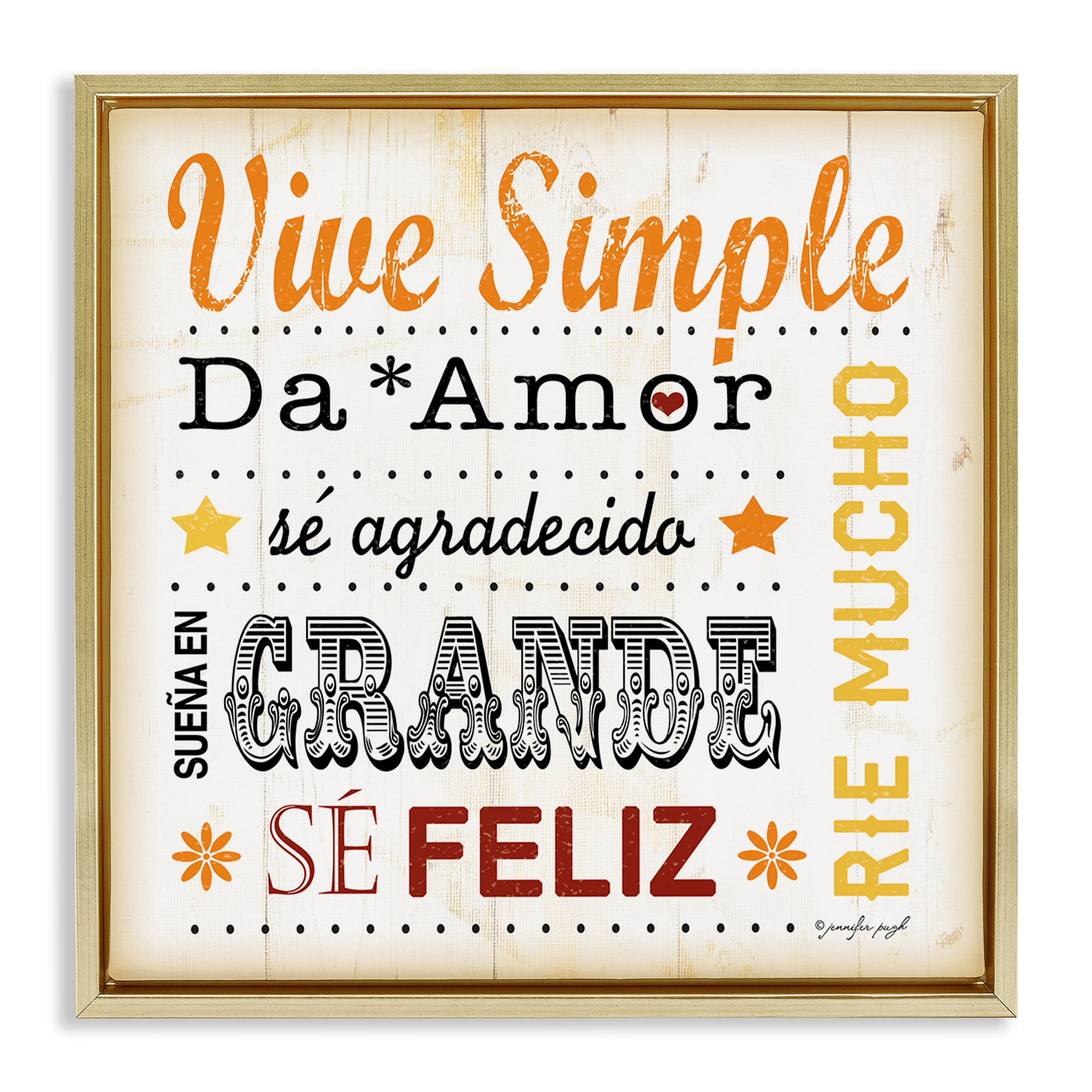 Stupell Industries Inspiraciones Diarias de Felicidad Inspirational Quotes & Sayings Painting Gold Floater Framed Art Print Wall Art, 25 x 25