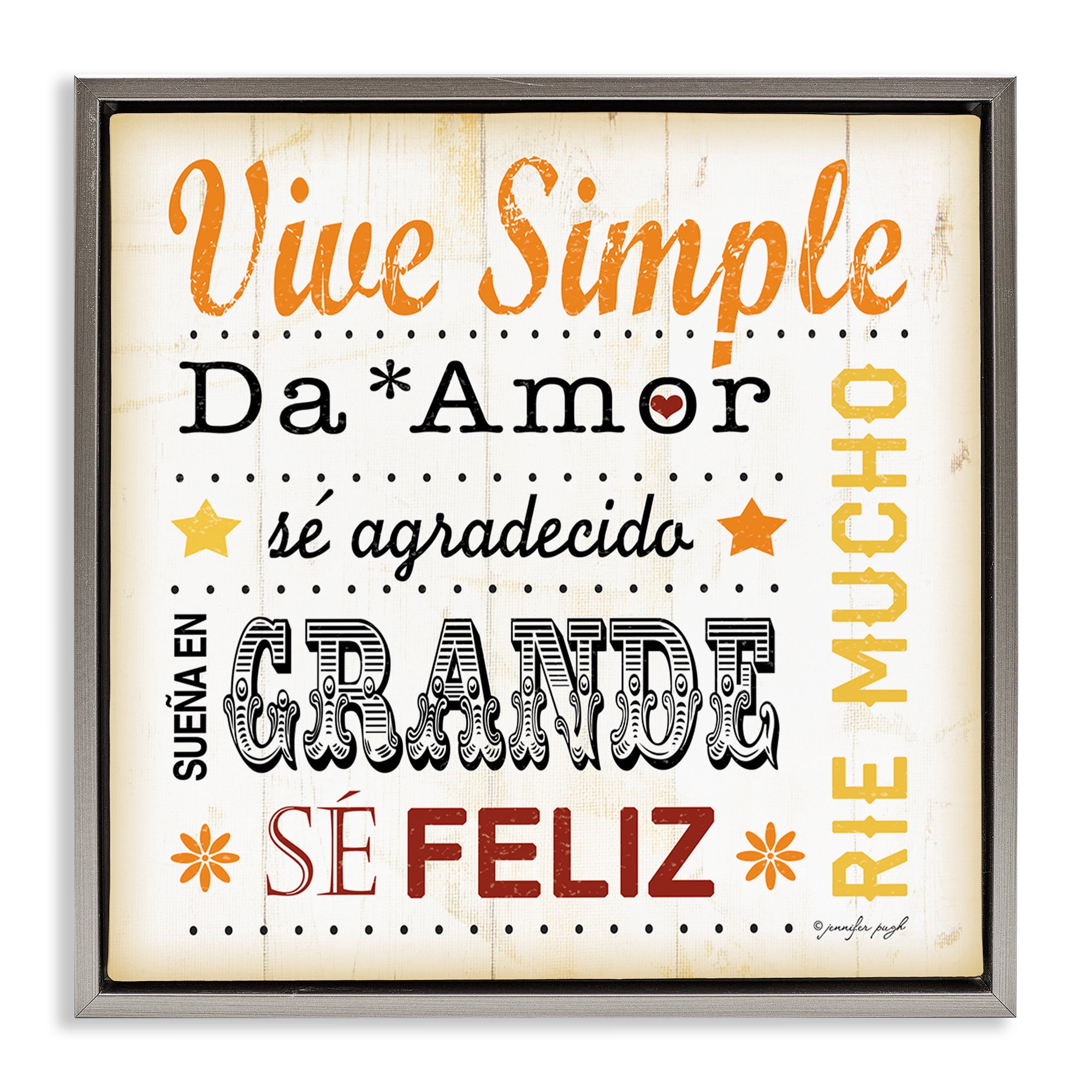 Stupell Industries Inspiraciones Diarias de Felicidad Inspirational Quotes & Sayings Painting Gray Floater Framed Art Print Wall Art, 25 x 25