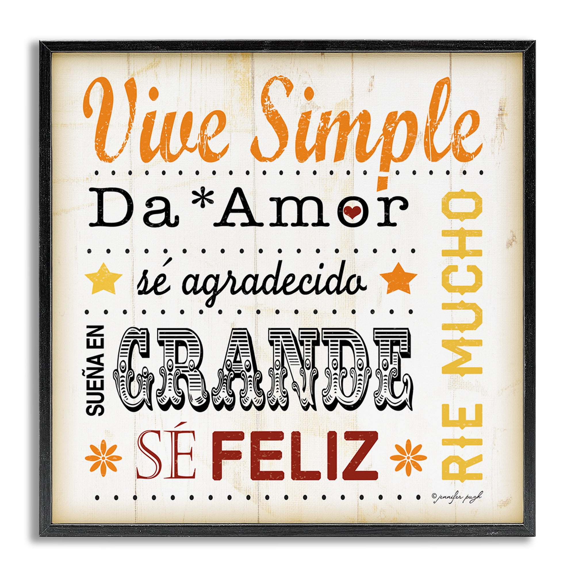 Stupell Industries Inspiraciones Diarias de Felicidad Inspirational Quotes & Sayings Painting Gray Framed Art Print Wall Art, 24 x 24