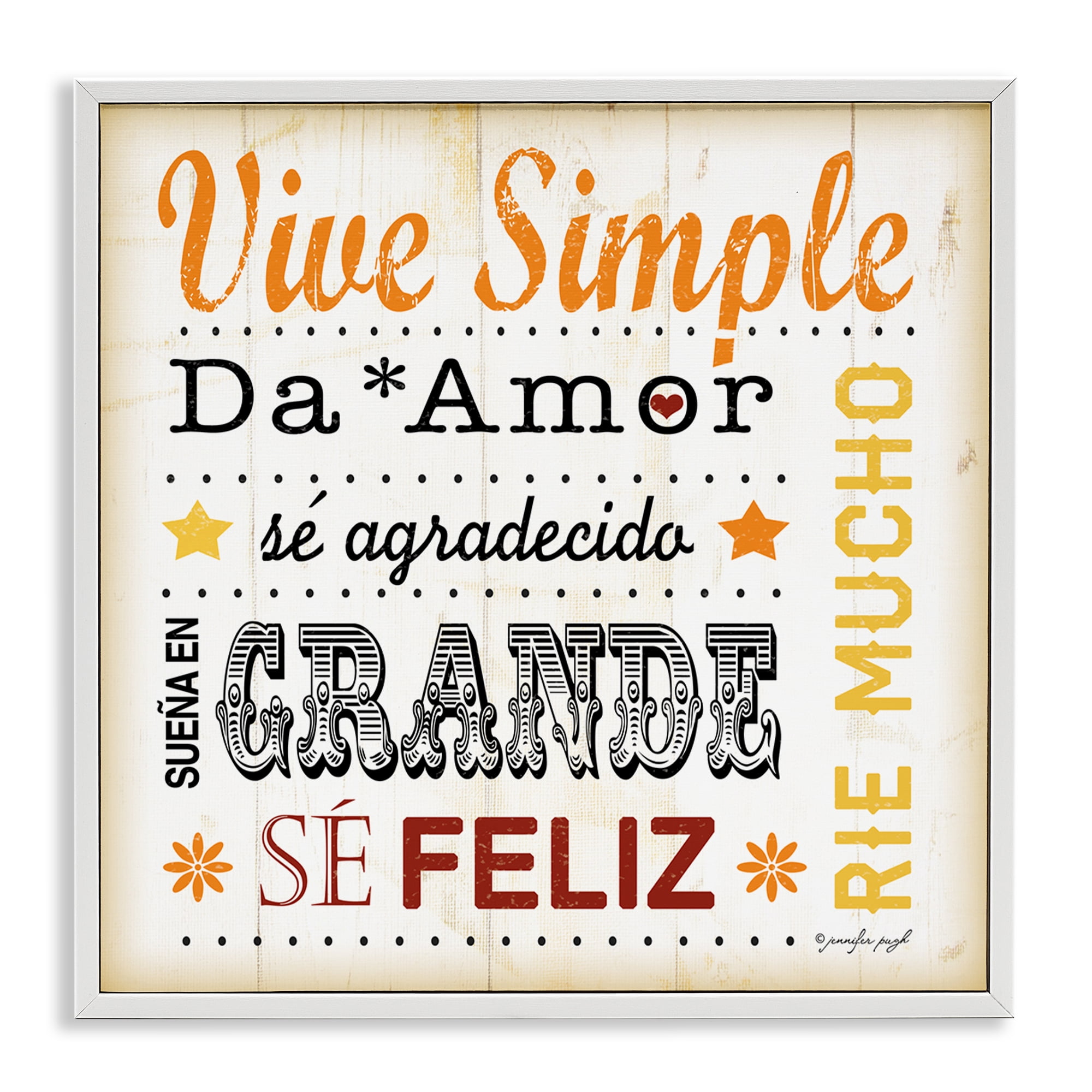Stupell Industries Inspiraciones Diarias de Felicidad Inspirational Quotes & Sayings Painting White Framed Art Print Wall Art, 17 x 17