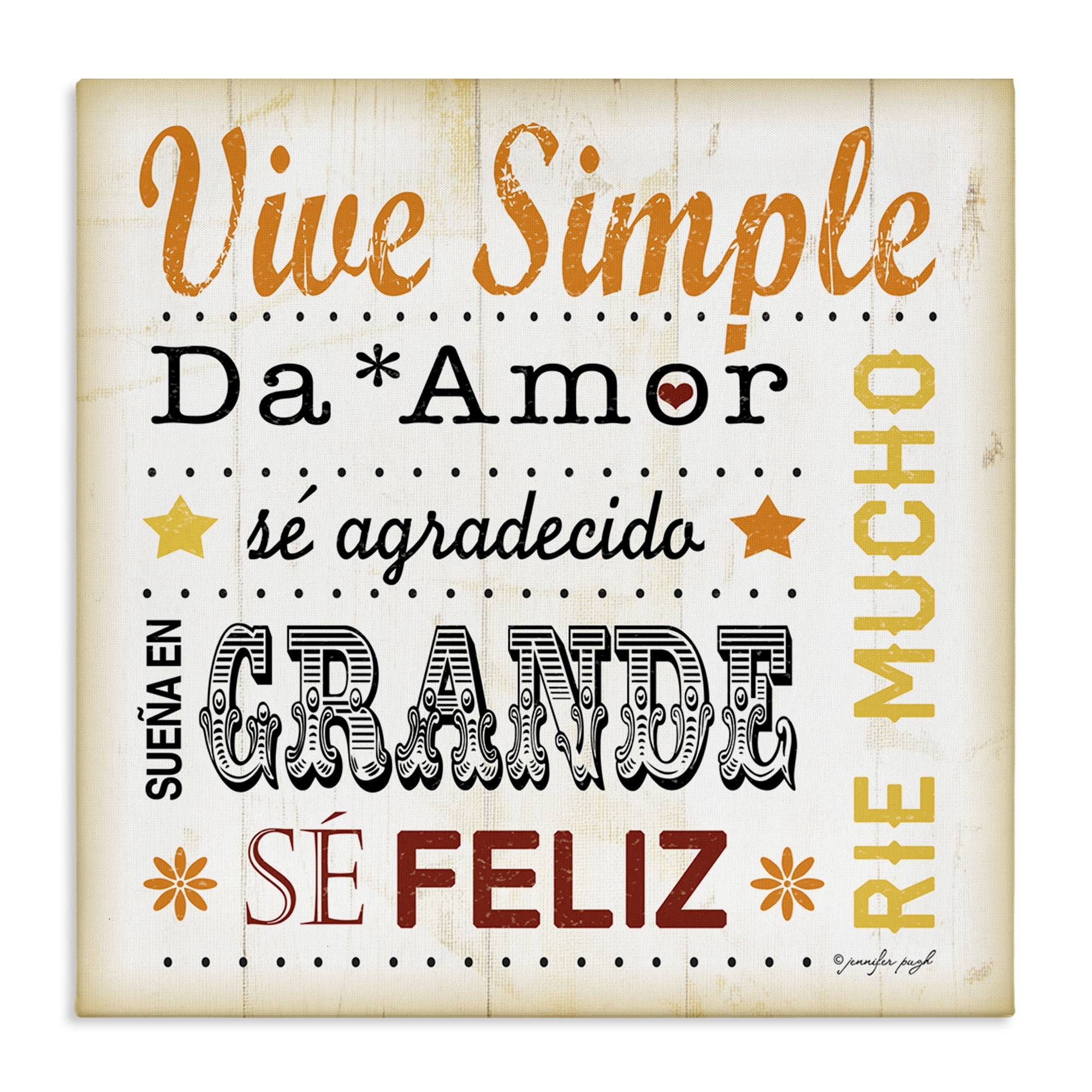 Stupell Industries Inspiraciones Diarias de Felicidad Inspirational Quotes & Sayings Painting Wrapped Canvas Art Print Wall Art, 17 x 17