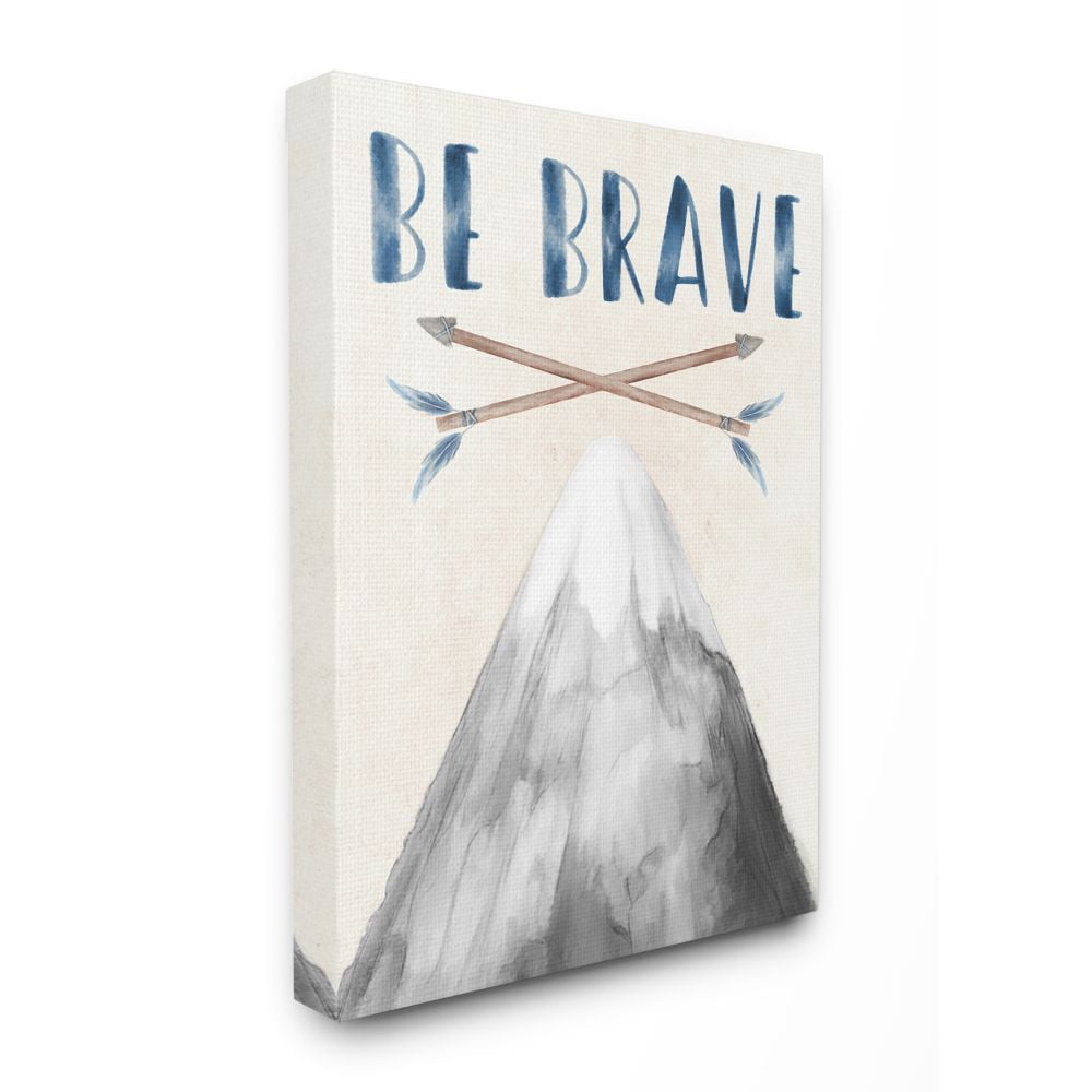 Stupell Industries Inspirational Be Brave Text Mountain Arrows Grey Blue Canvas Wall Art Design by Daphne Polselli, 24" x 30"