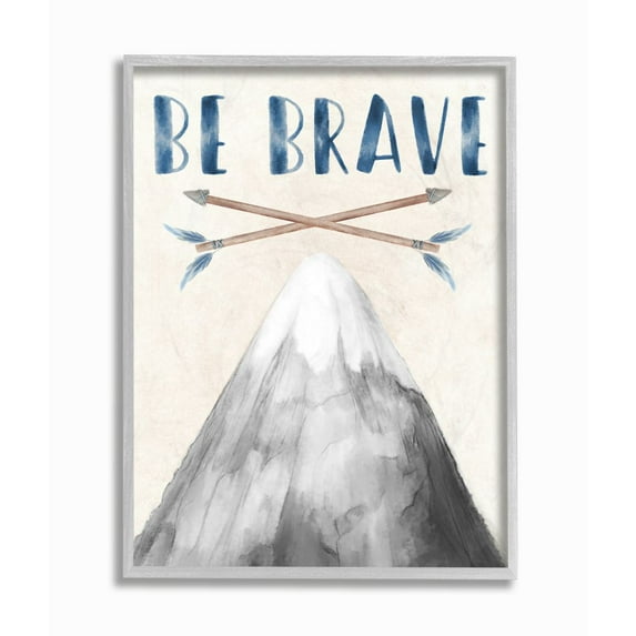Stupell Industries Inspirational Be Brave Text Mountain Arrows Grey Blue Framed Wall Art Design by Daphne Polselli, 16" x 20", Gray Framed