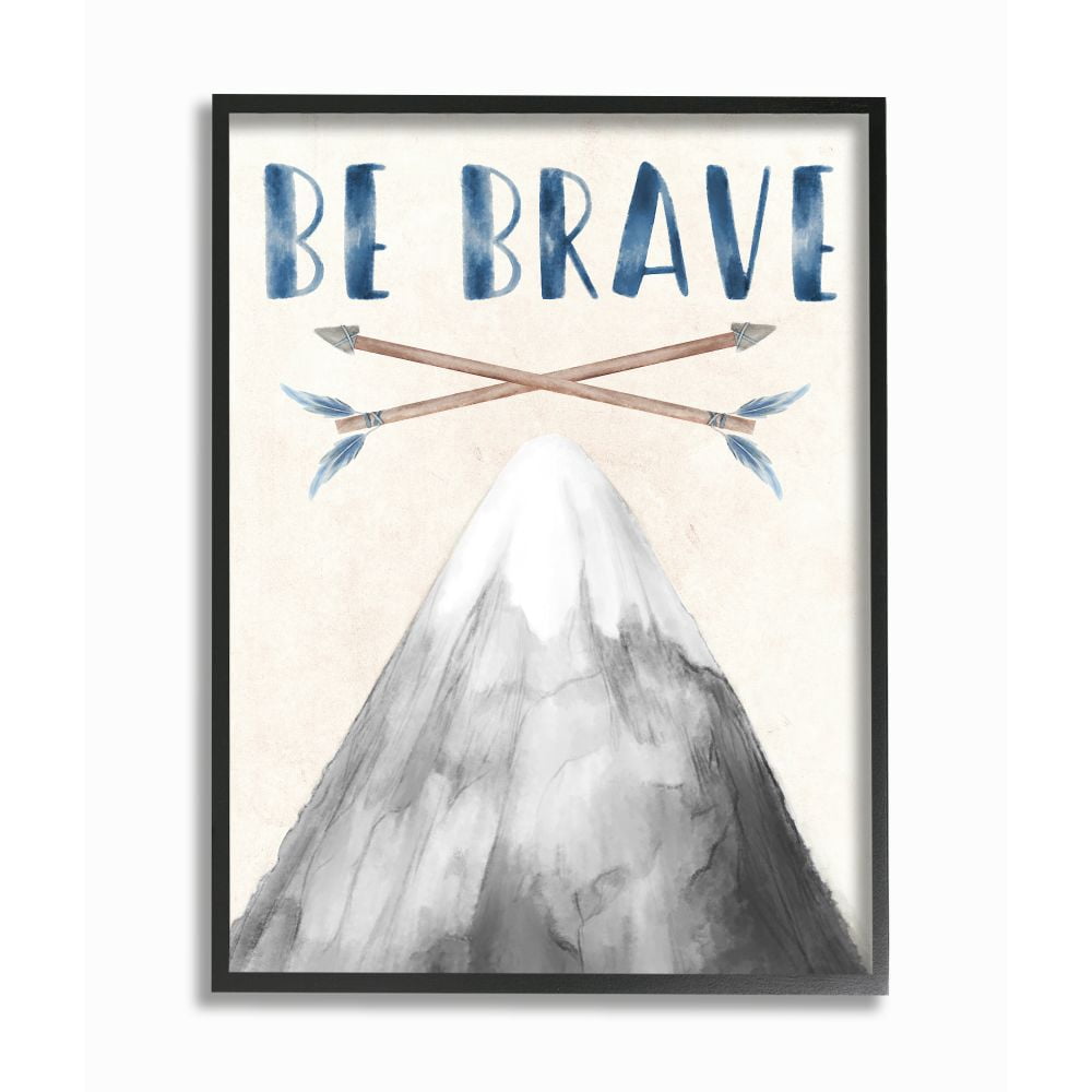 Stupell Industries Inspirational Be Brave Text Mountain Arrows Grey Blue Framed Wall Art Design by Daphne Polselli, 24" x 30", Black Framed