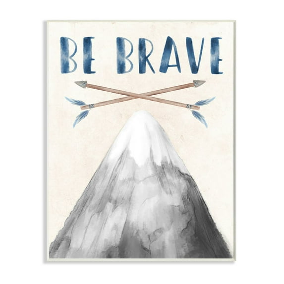 Stupell Industries Inspirational Be Brave Text Mountain Arrows Grey Blue Graphic Art Unframed Art Print Wall Art, 13x19, by Daphne Polselli