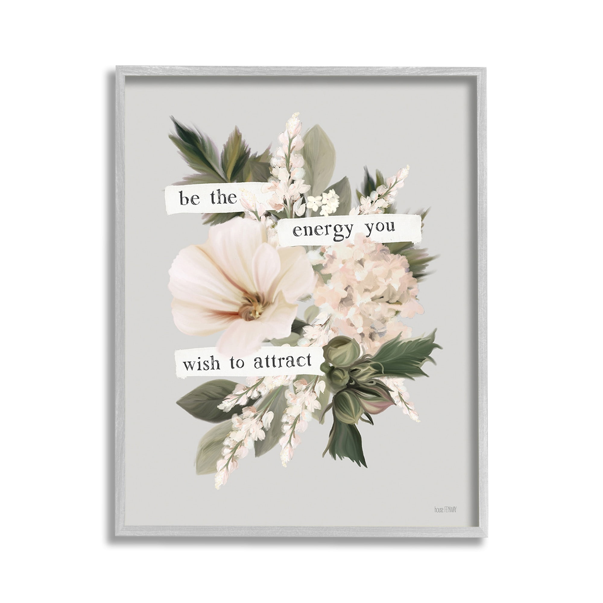 Stupell Industries Inspirational Be The Energy Botanical & Floral Painting Gray Framed Art Print Wall Art, 11 x 14