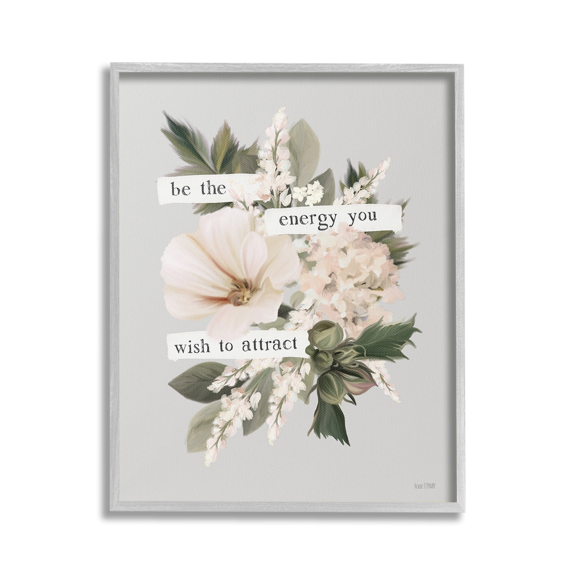 Stupell Industries Inspirational Be The Energy Botanical & Floral Painting Gray Framed Art Print Wall Art, 24 x 30
