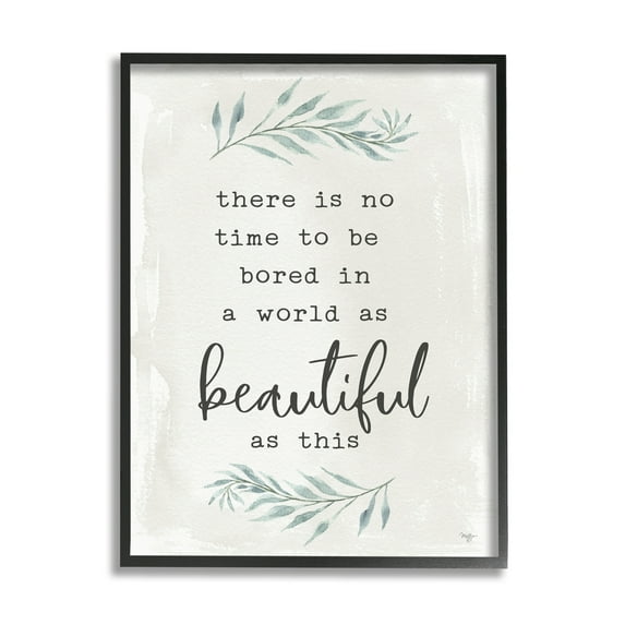 Stupell Industries Inspirational Beautiful World Botanical Typewriter Text Phrase Graphic Art Black Framed Art Print Wall Art, Design by Mollie B.