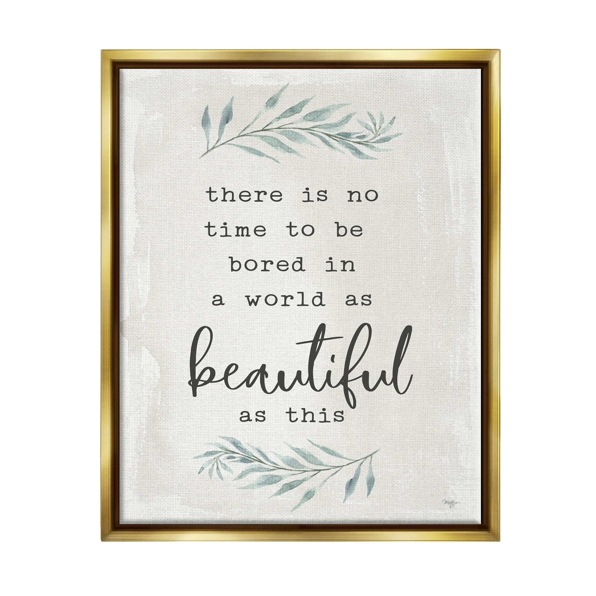 Stupell Industries Inspirational Beautiful World Botanical Typewriter Text Phrase Graphic Art Metallic Gold Floating Framed Canvas Print Wall Art, Design by Mollie B.