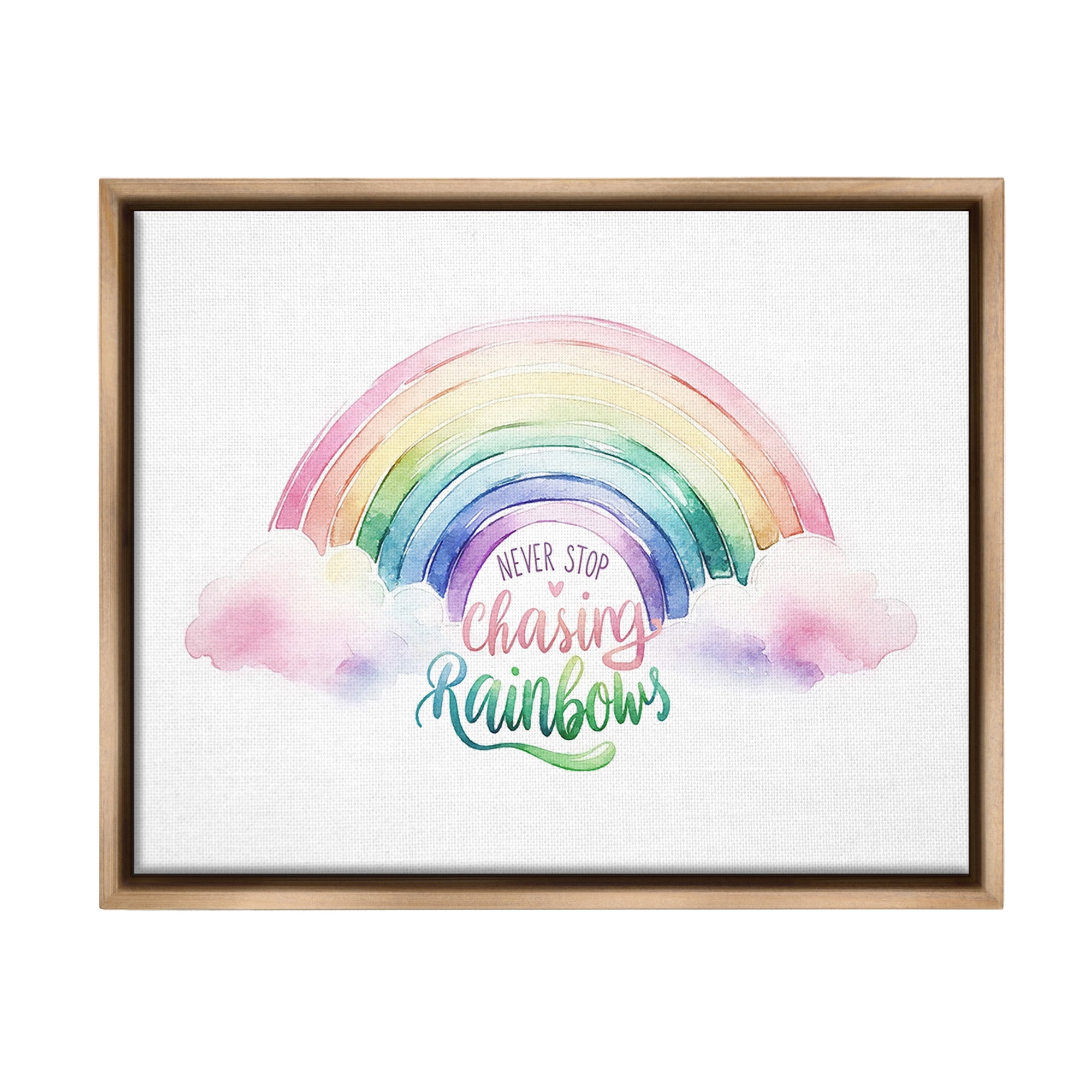 Stupell Industries Inspirational Chasing Rainbows Inspirational Painting Brown Floater Framed Canvas Art Print Wall Art, 31 x 25