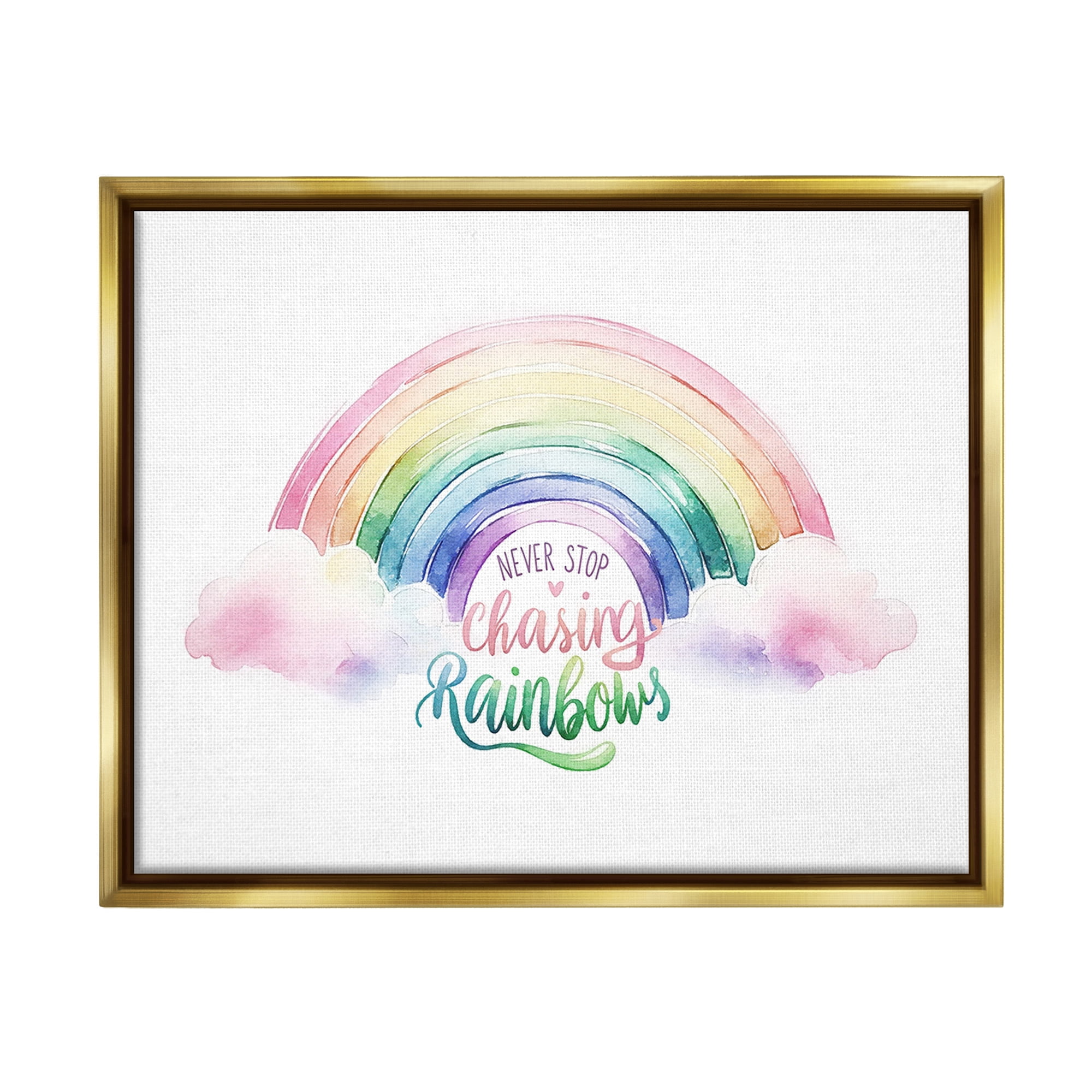 Stupell Industries Inspirational Chasing Rainbows Inspirational Painting Gold Floater Framed Canvas Art Print Wall Art, 21 x 17