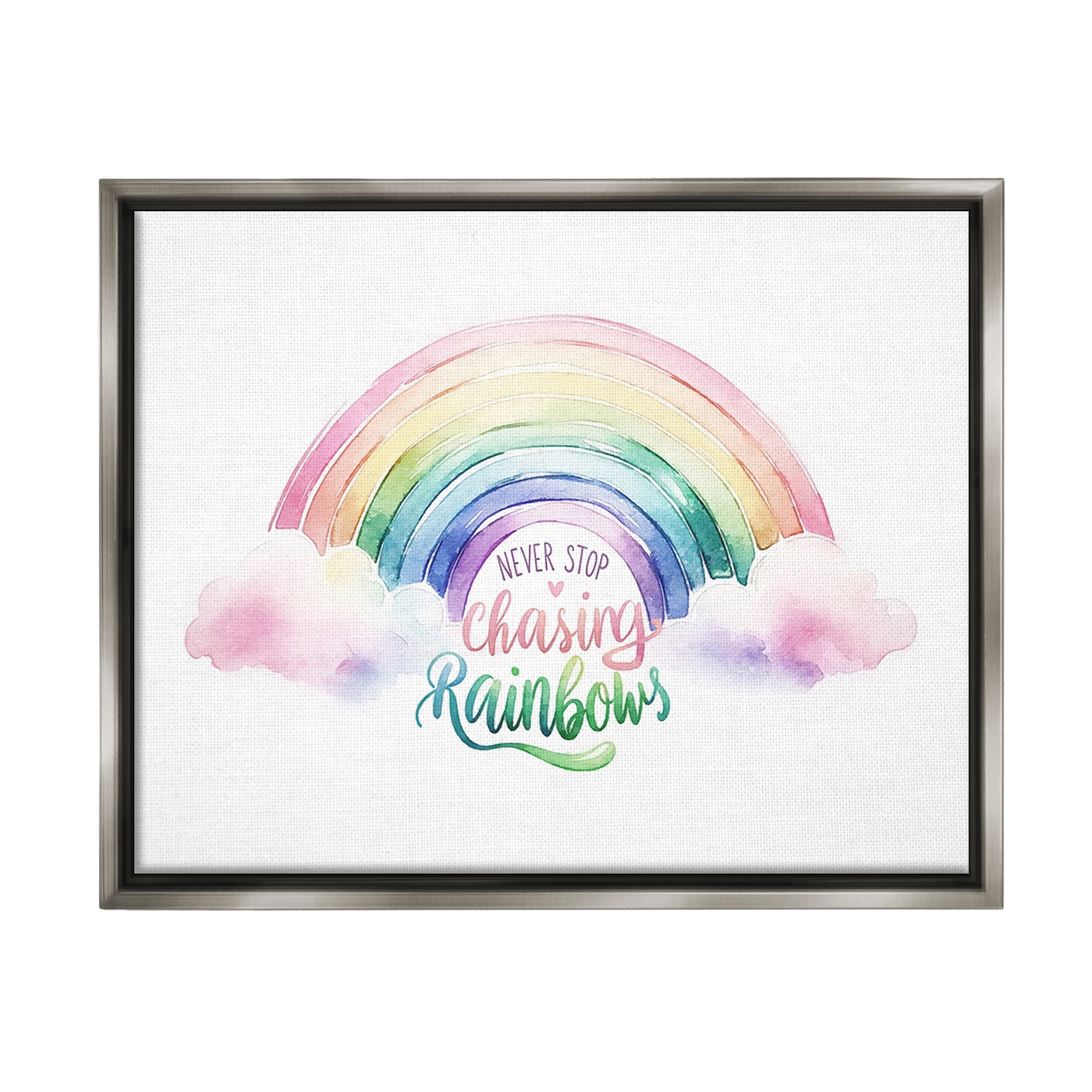 Stupell Industries Inspirational Chasing Rainbows Inspirational Painting Gray Floater Framed Canvas Art Print Wall Art, 21 x 17