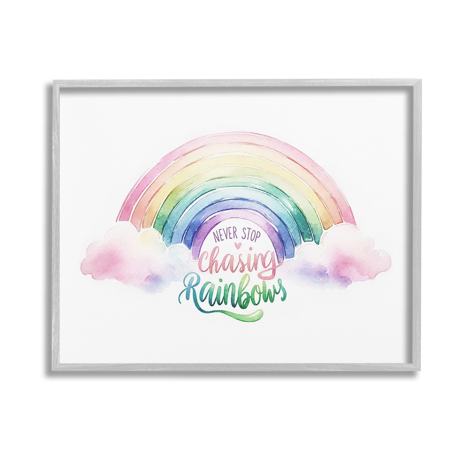 Stupell Industries Inspirational Chasing Rainbows Inspirational Painting Gray Framed Art Print Wall Art, 14 x 11