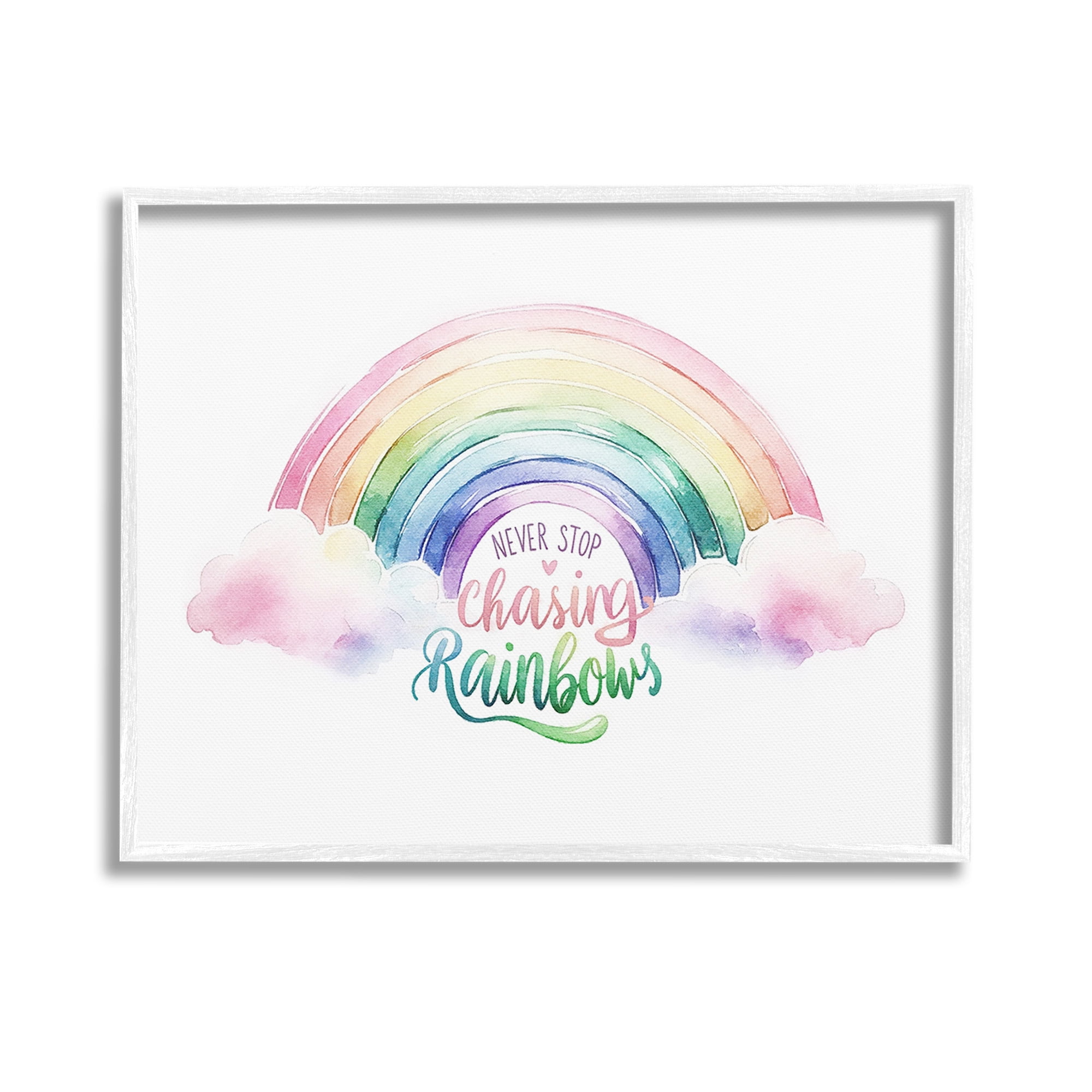 Stupell Industries Inspirational Chasing Rainbows Inspirational Painting White Framed Art Print Wall Art, 14 x 11