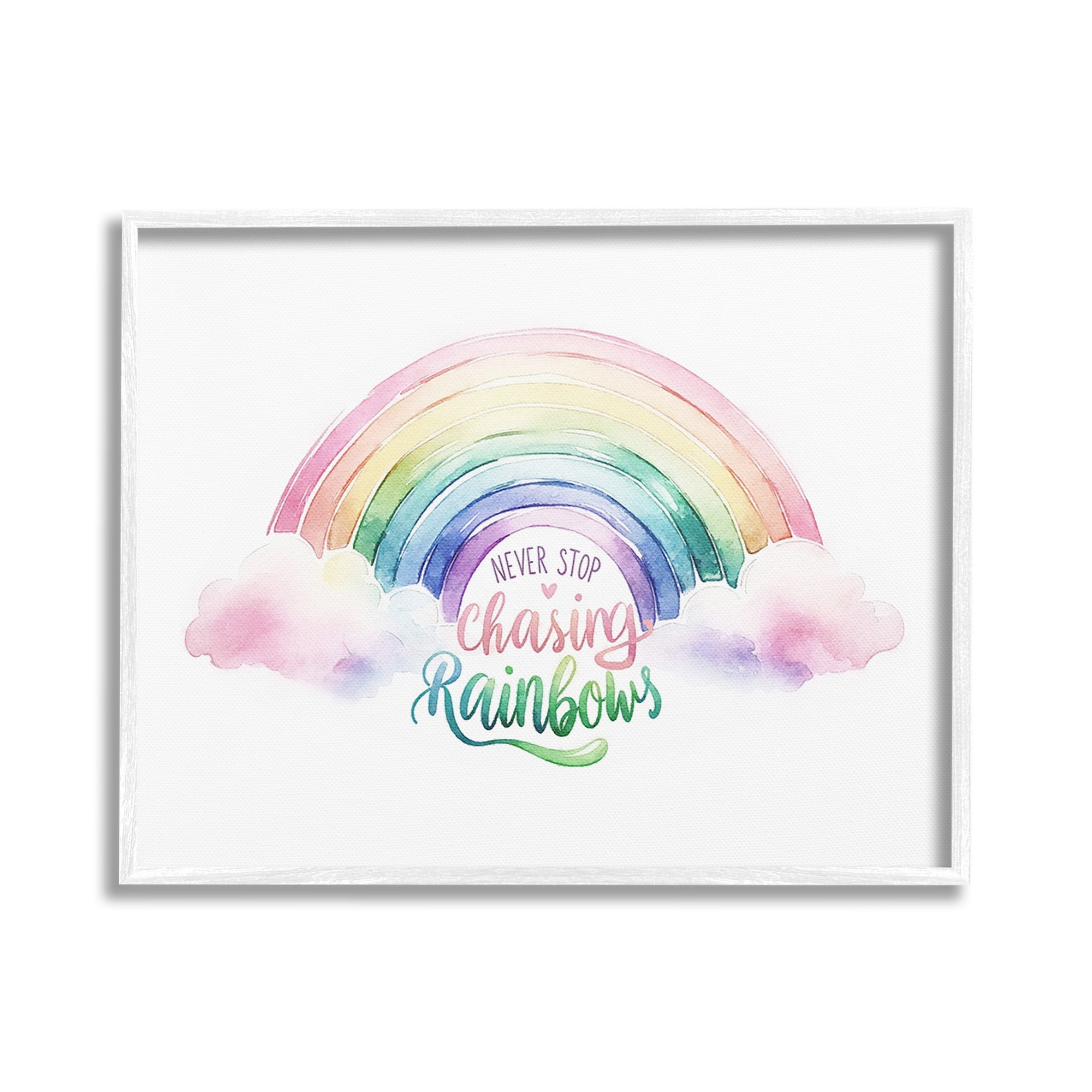Stupell Industries Inspirational Chasing Rainbows Inspirational Painting White Framed Art Print Wall Art, 20 x 16
