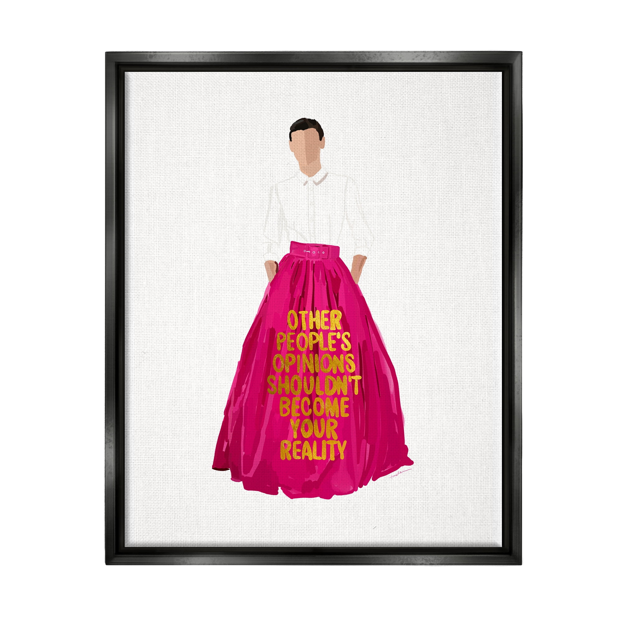 Stupell Industries Inspirational Confidence Phrase Beauty & Fashion Painting Black Floater Framed Canvas Art Print Wall Art, 25 x 31