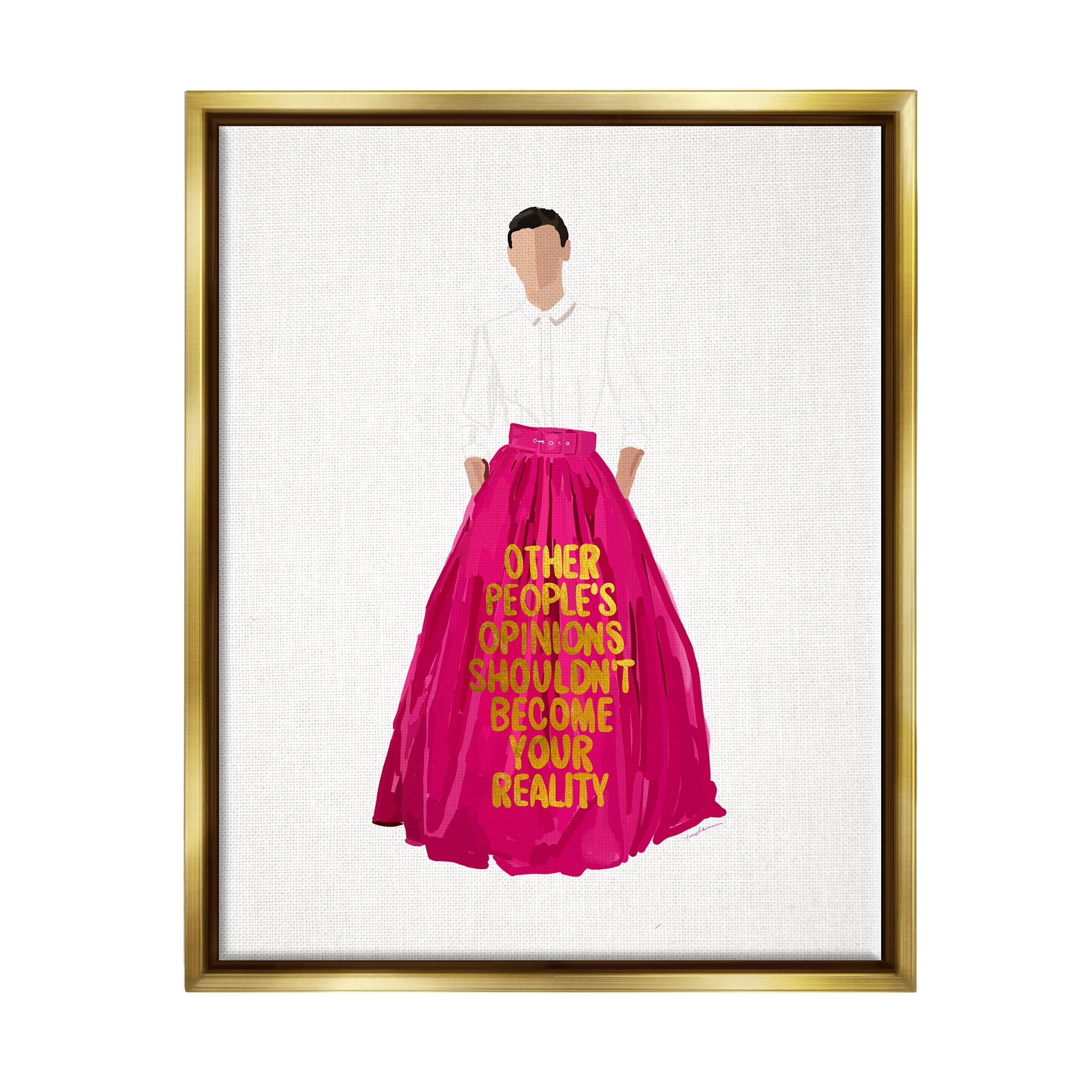 Stupell Industries Inspirational Confidence Phrase Beauty & Fashion Painting Gold Floater Framed Canvas Art Print Wall Art, 17 x 21