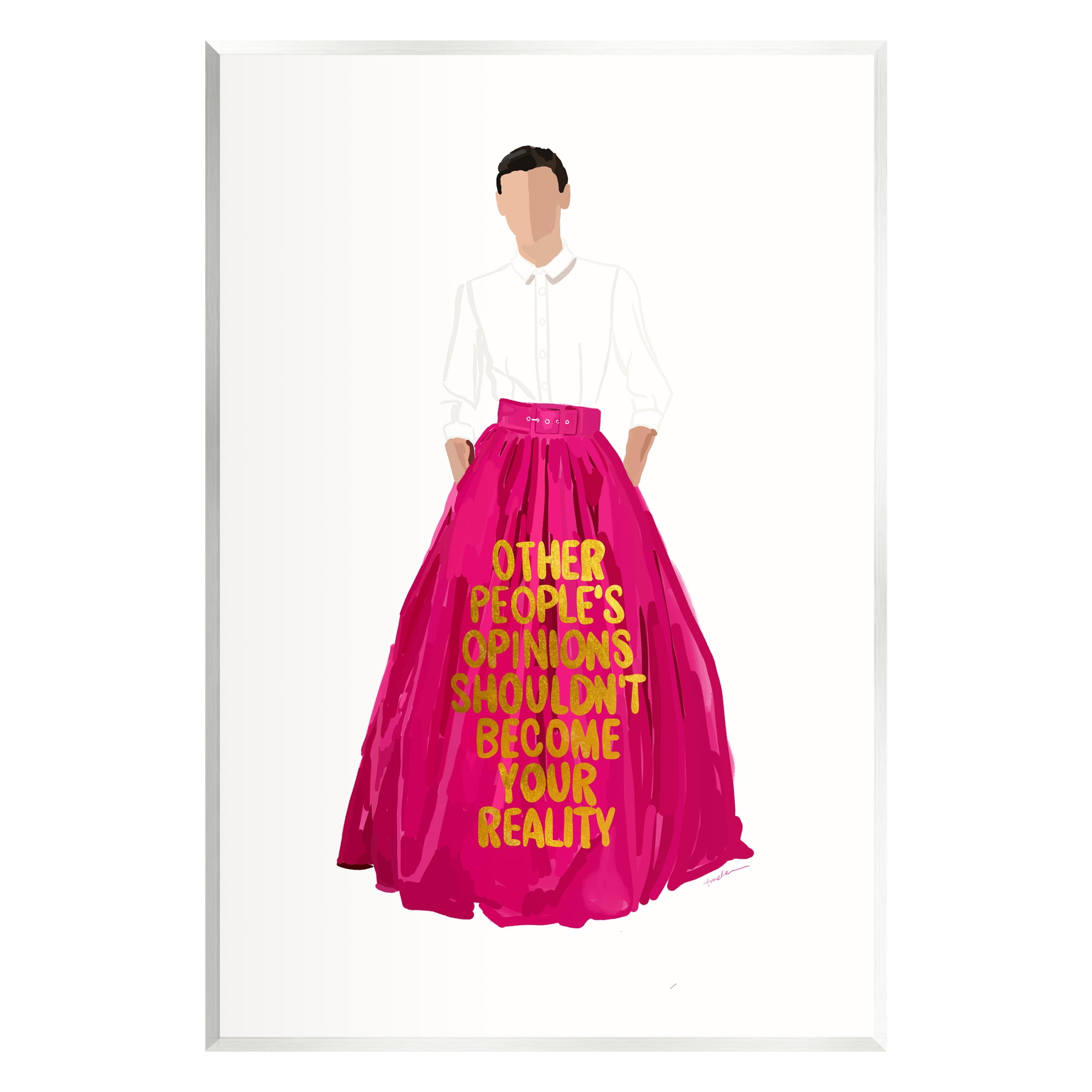 Inspirational Glam Wall Art with Pink Skirt and Gold Text