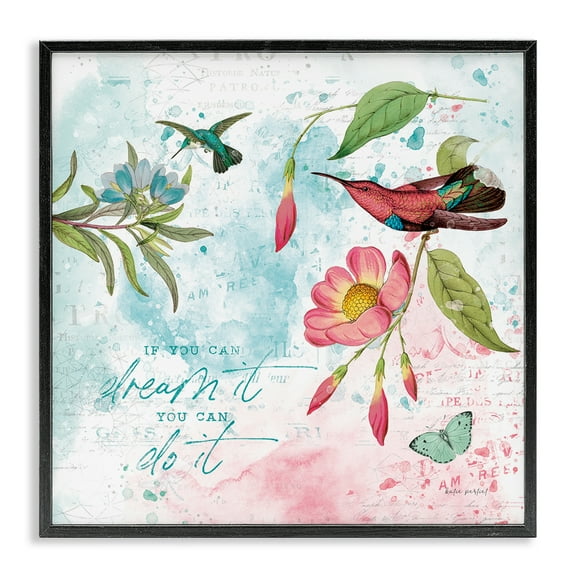 Stupell Industries Inspirational Dream & Do It Animals Painting Black Framed Art Print Wall Art, 12 x 12