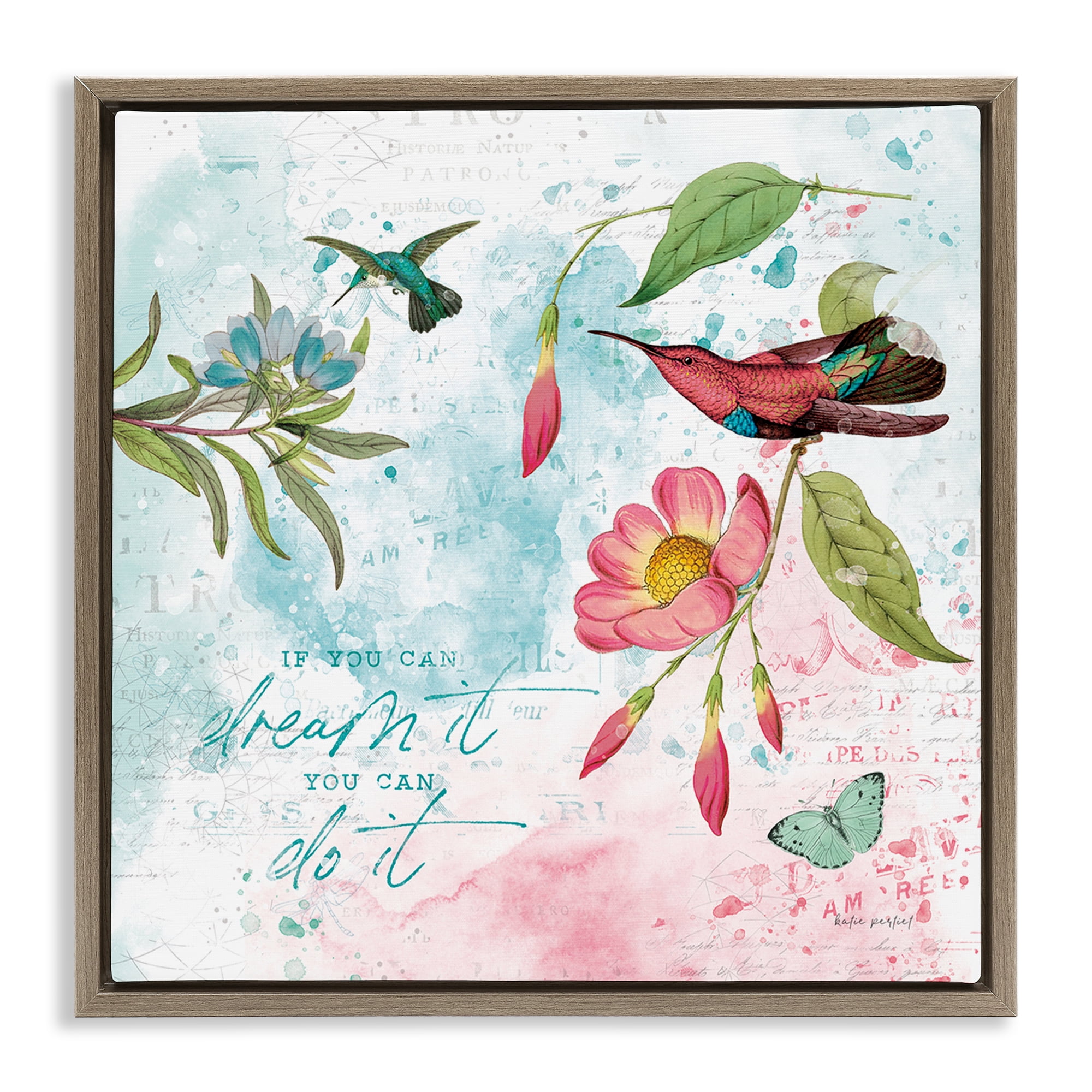 Stupell Industries Inspirational Dream & Do It Animals Painting Brown Floater Framed Canvas Art Print Wall Art, 18 x 18