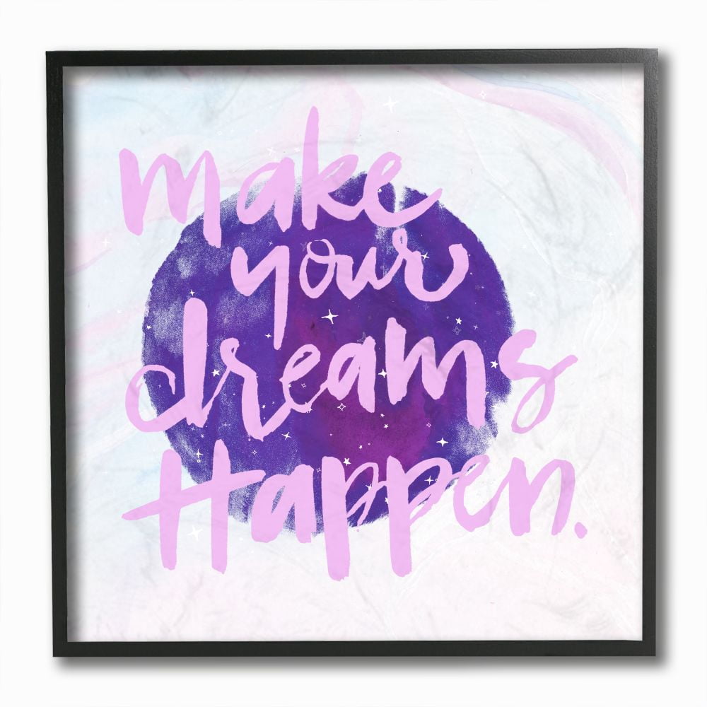 Stupell Industries Inspirational Dreams Happen Stars Purple Sky Quote Framed Wall Art Design by Jennifer Paxton Parker, 12" x 12", Black Framed