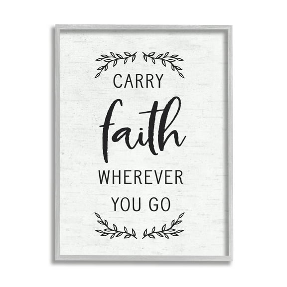 Stupell Industries Inspirational Faith Quote Religious Rustic Botanicals Graphic Art Gray Framed Art Print Wall Art, Design by Lettered and Lined