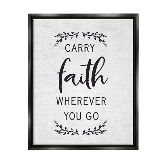 Stupell Industries Inspirational Faith Quote Religious Rustic Botanicals Graphic Art Jet Black Floating Framed Canvas Print Wall Art, Design by Lettered and Lined