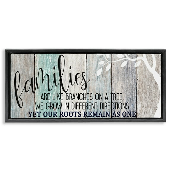 Stupell Industries Inspirational Families are Branches Quote Typography Painting Black Floater Framed Canvas Art Print Wall Art, 25 x 11