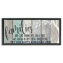 Stupell Industries Inspirational Families are Branches Quote Typography Painting Black Floater Framed Canvas Art Print Wall Art, 25 x 11