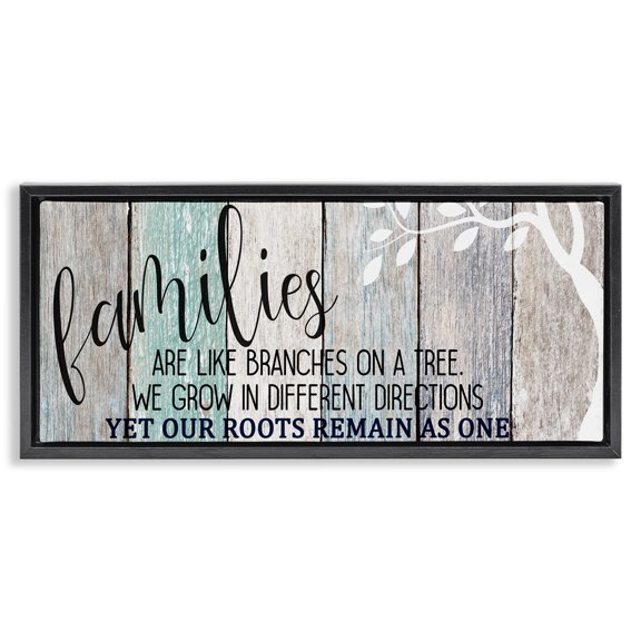 Stupell Industries Inspirational Families are Branches Quote Typography Painting Black Floater Framed Canvas Art Print Wall Art, 31 x 14