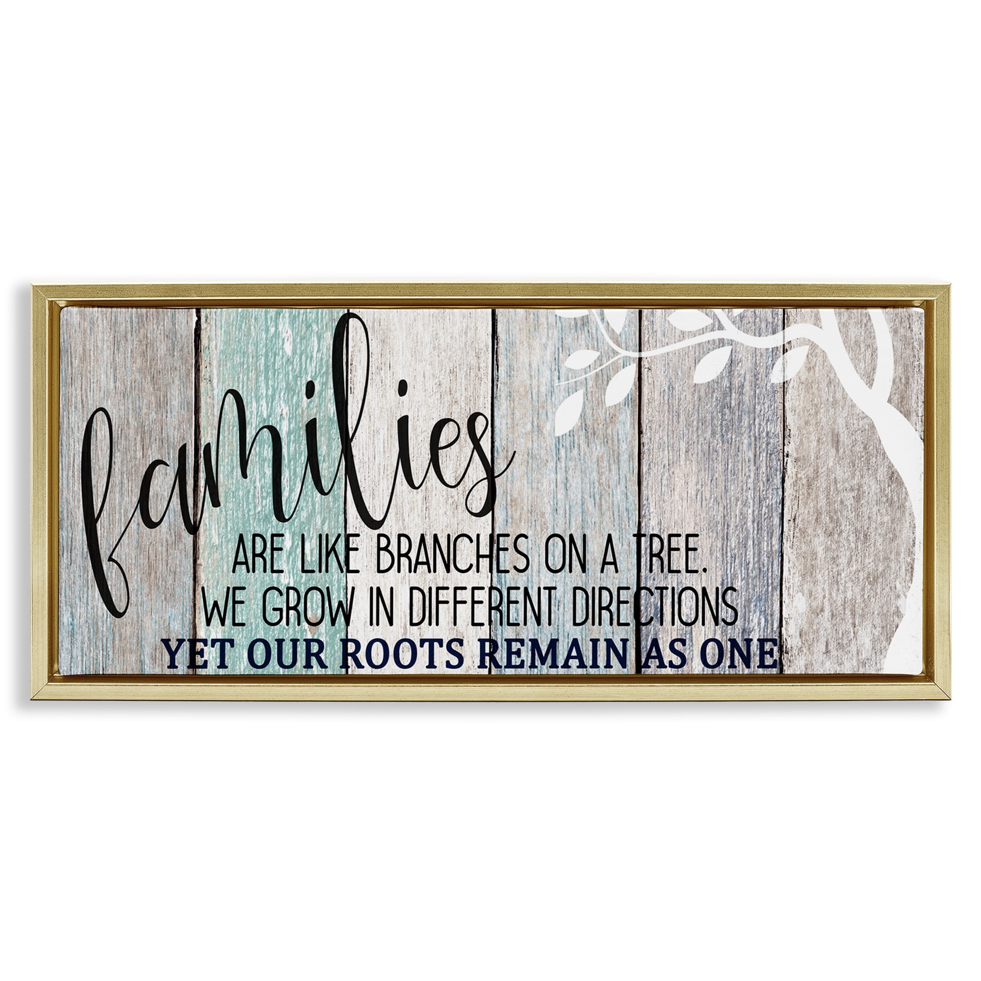 Stupell Industries Inspirational Families are Branches Quote Typography Painting Gold Floater Framed Canvas Art Print Wall Art, 31 x 14