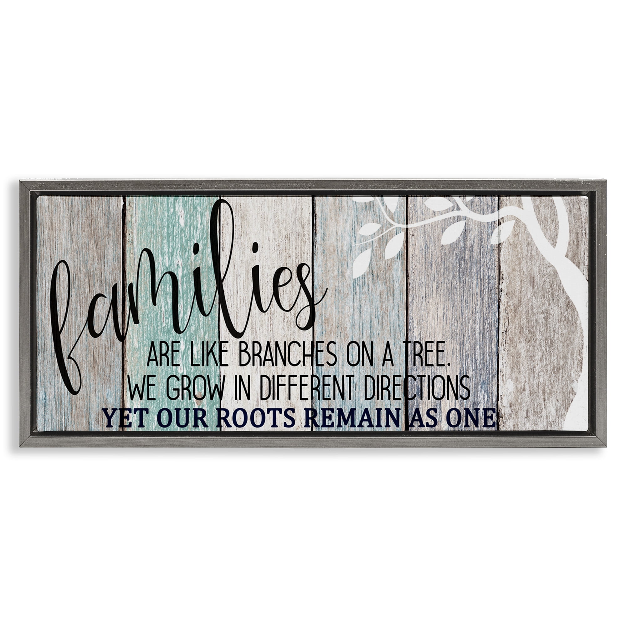 Stupell Industries Inspirational Families are Branches Quote Typography Painting Gray Floater Framed Canvas Art Print Wall Art, 25 x 11
