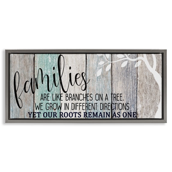 Stupell Industries Rustic Lodge Inspirational Families are Branches Gray Floating Frame Canvas Art, 25 x 11, by Kim Allen