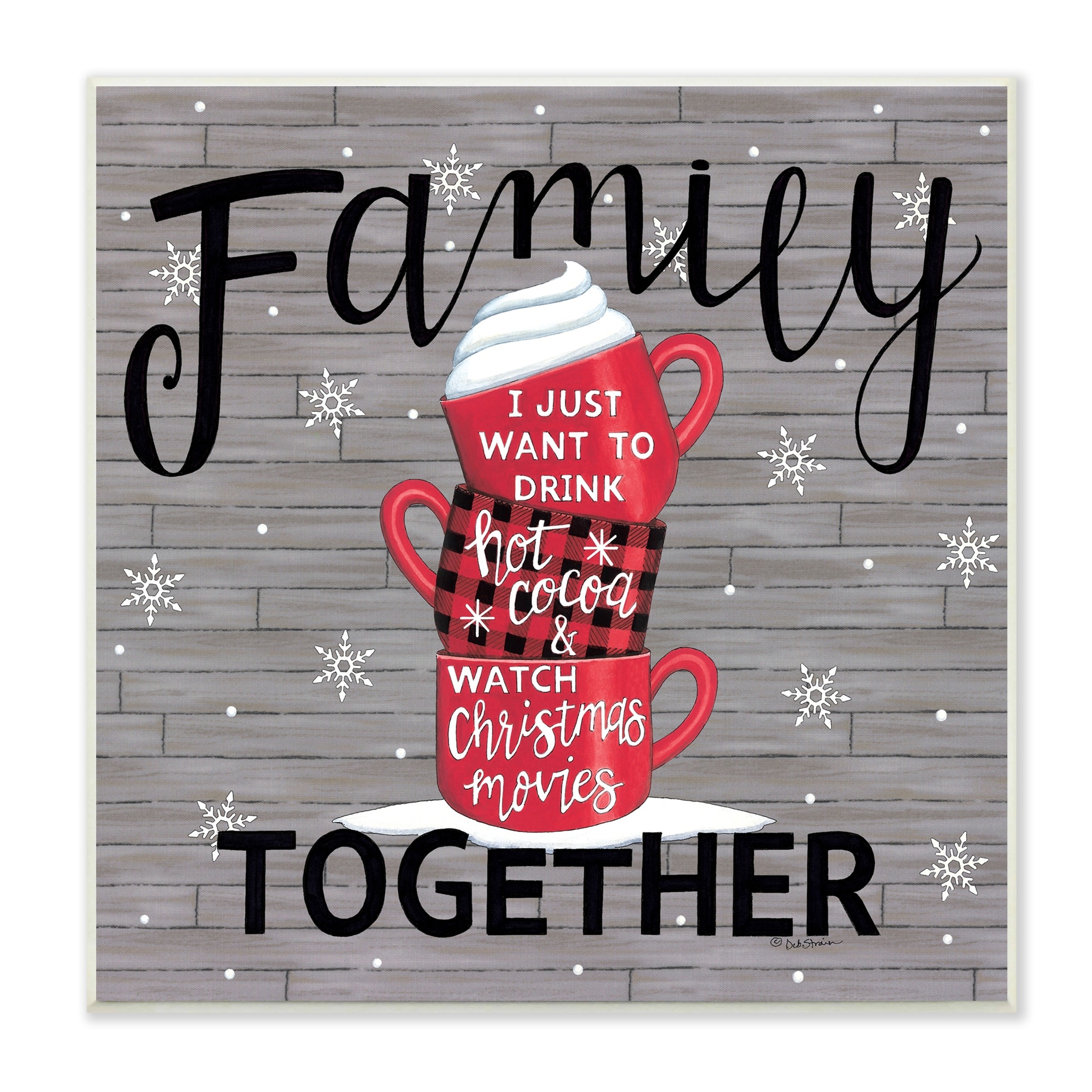 Stupell Industries Inspirational Family Christmas Sentiments Hot Cocoa Mugs Stacked, 12 x 12,Design by Deb Strain