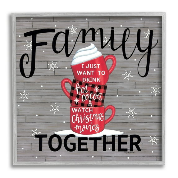 Stupell Industries Inspirational Family Christmas Sentiments Hot Cocoa Mugs Stacked, 17 x 17,Design by Deb Strain