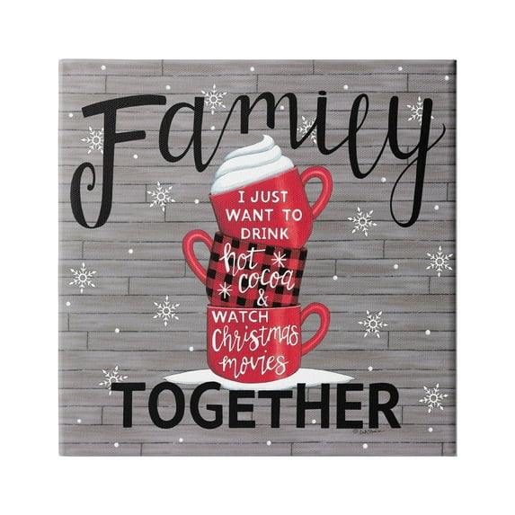 Stupell Industries Inspirational Family Christmas Sentiments Hot Cocoa Mugs Stacked, 24 x 24,Design by Deb Strain