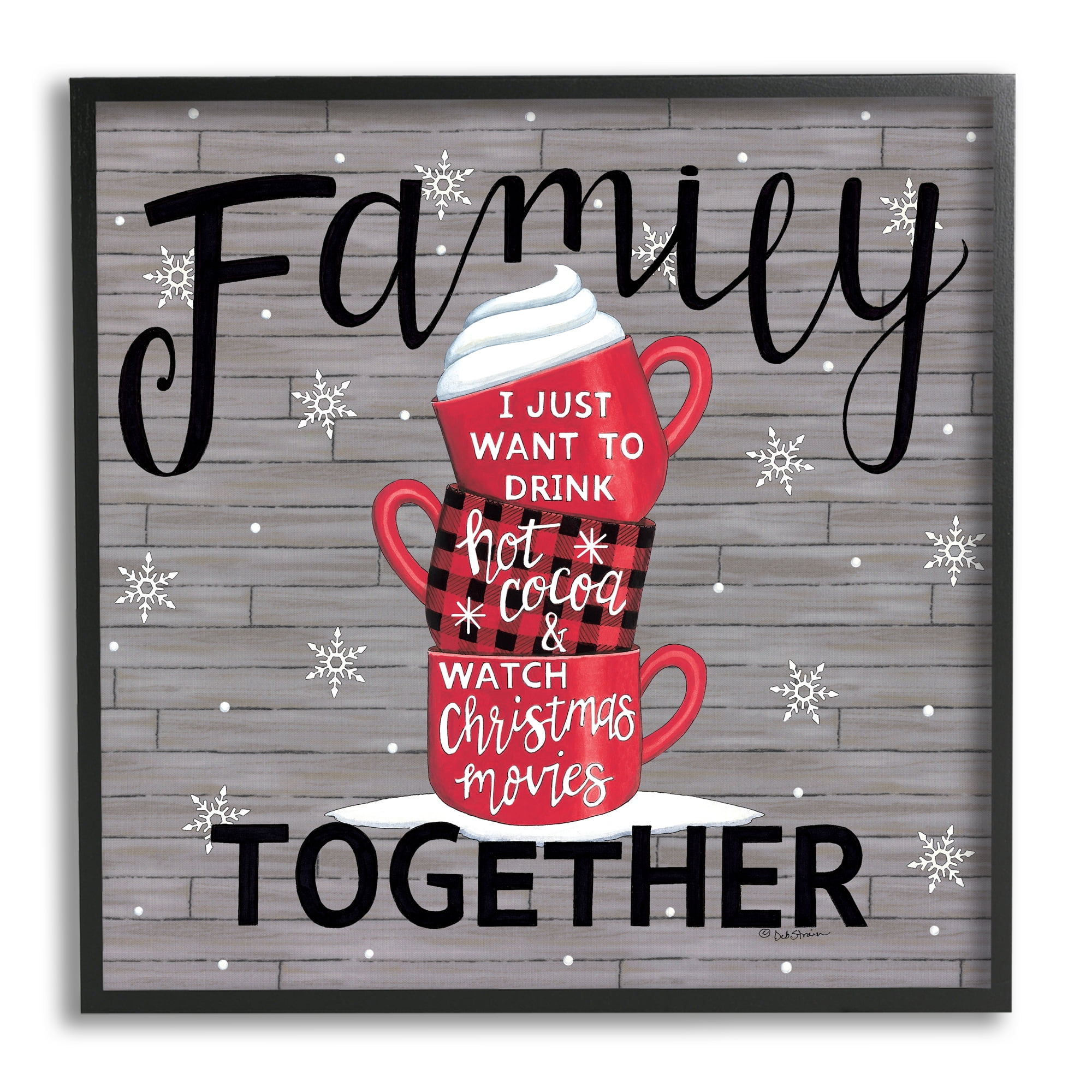 Stupell Industries Inspirational Family Christmas Sentiments Hot Cocoa Mugs Stacked, 24 x 24,Design by Deb Strain