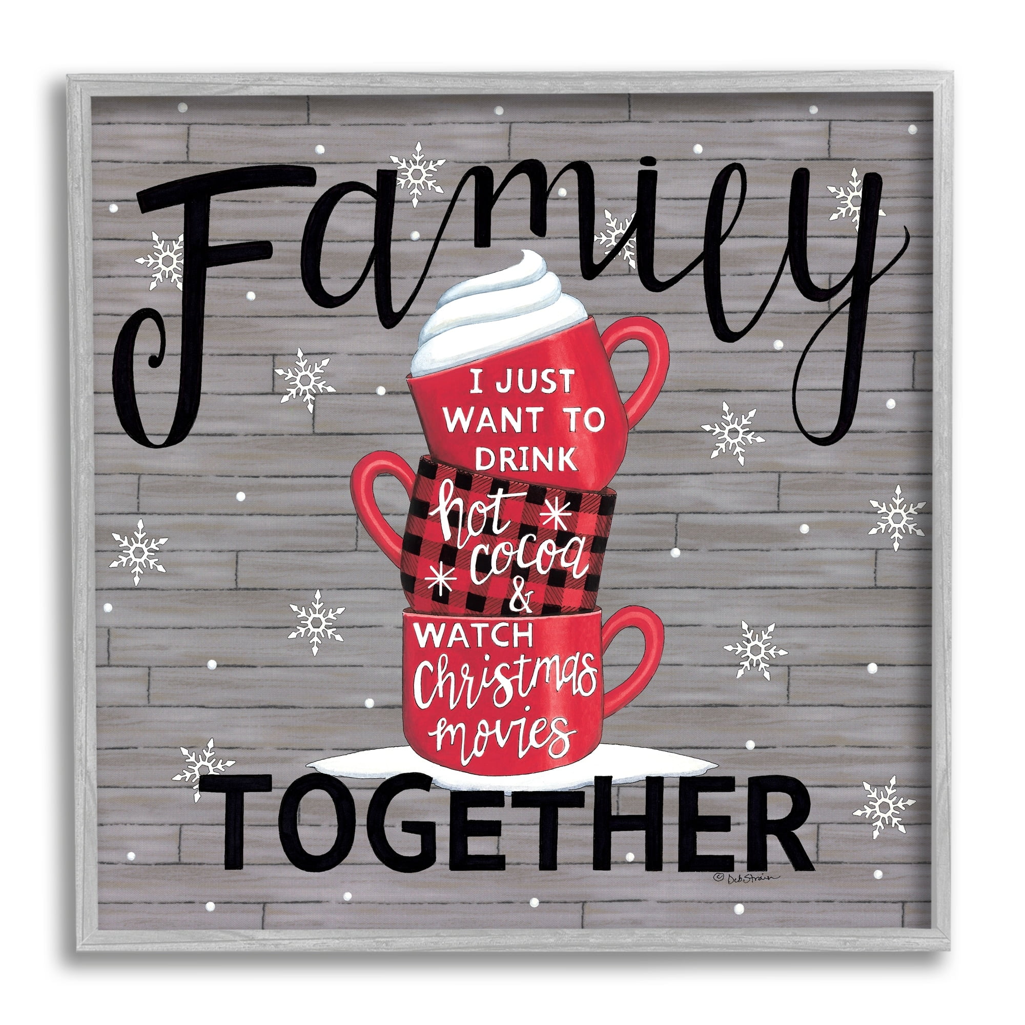 Stupell Industries Inspirational Family Christmas Sentiments Hot Cocoa Mugs Stacked, 24 x 24,Design by Deb Strain