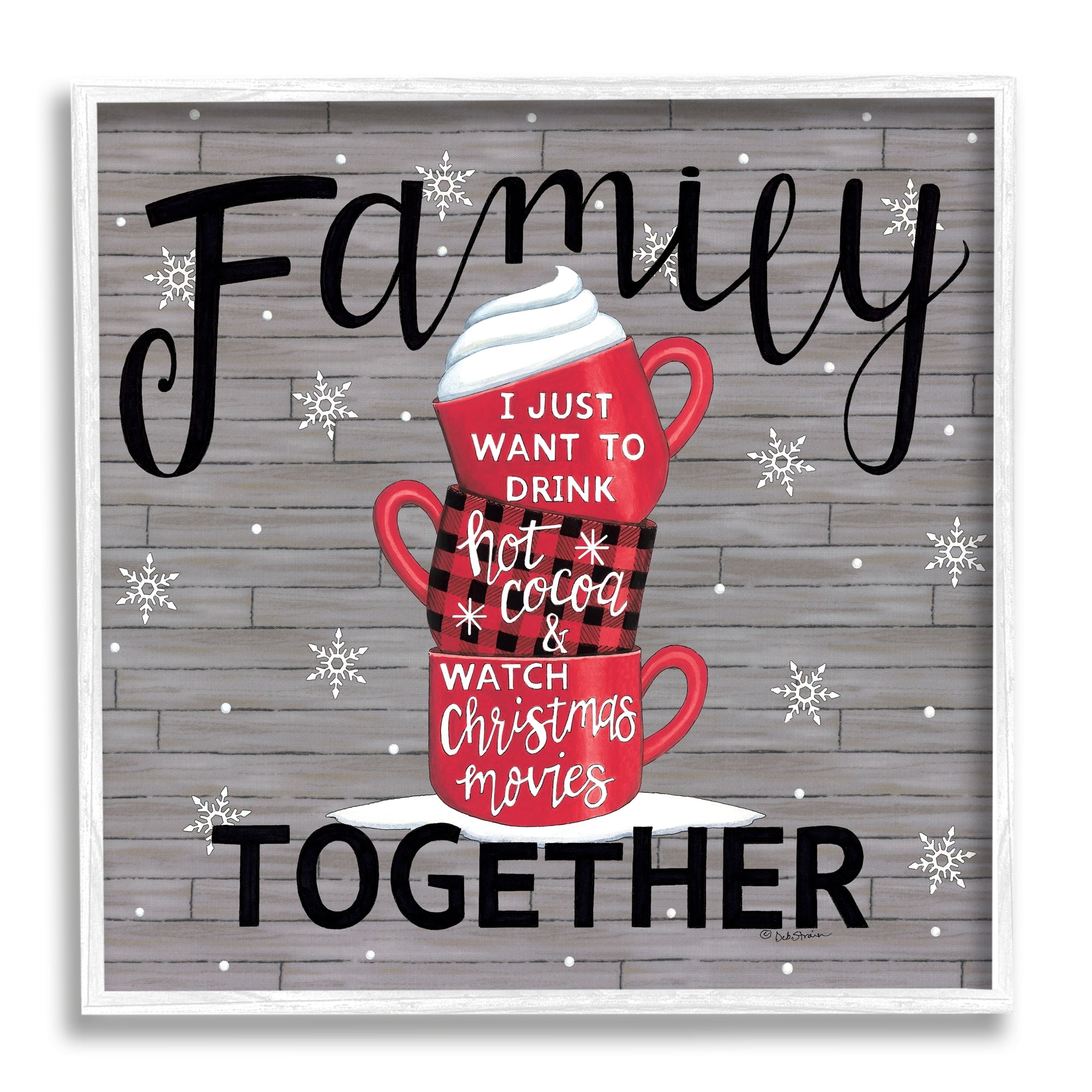 Stupell Industries Inspirational Family Christmas Sentiments Hot Cocoa Mugs Stacked, 24 x 24,Design by Deb Strain
