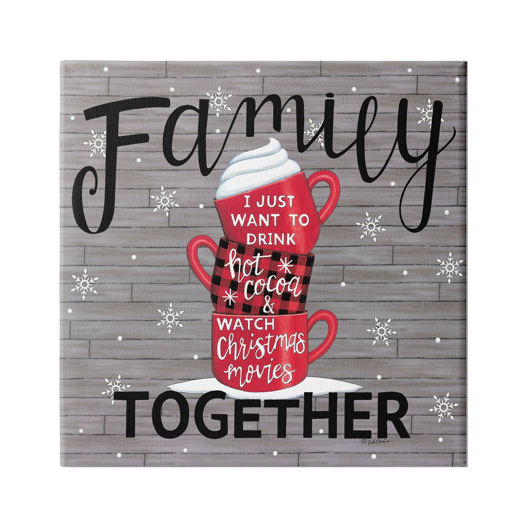 Stupell Industries Inspirational Family Christmas Sentiments Hot Cocoa Mugs Stacked, 36 x 36,Design by Deb Strain