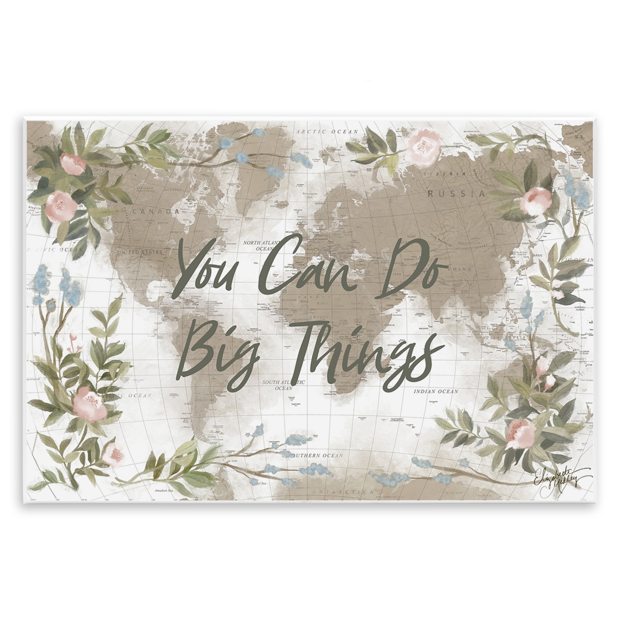 Stupell Industries Inspirational Floral Map Plants & Flowers Painting Unframed Art Print Wall Art, 19 x 13
