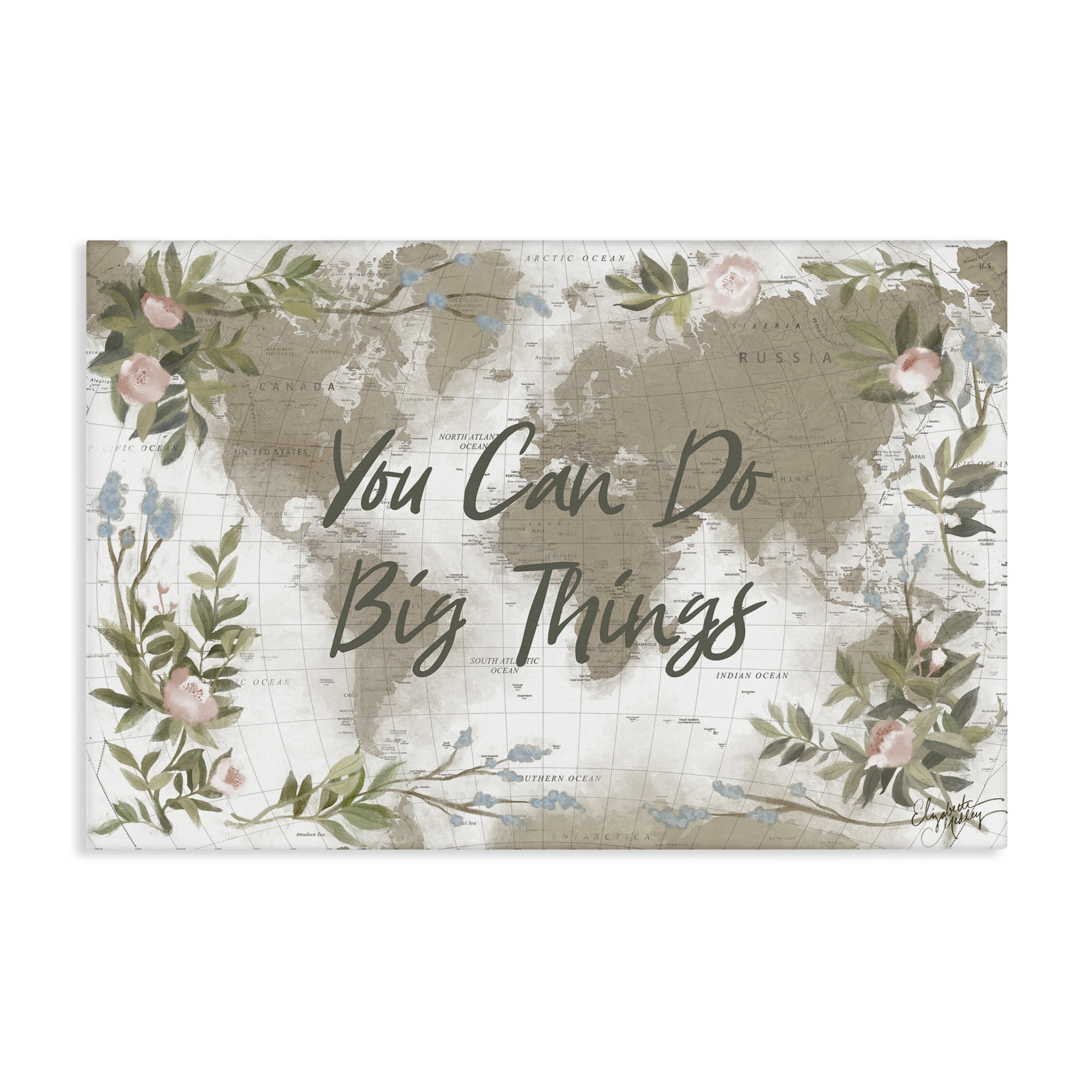 Stupell Industries Inspirational Floral Map Plants & Flowers Painting Wrapped Canvas Art Print Wall Art, 24 x 16