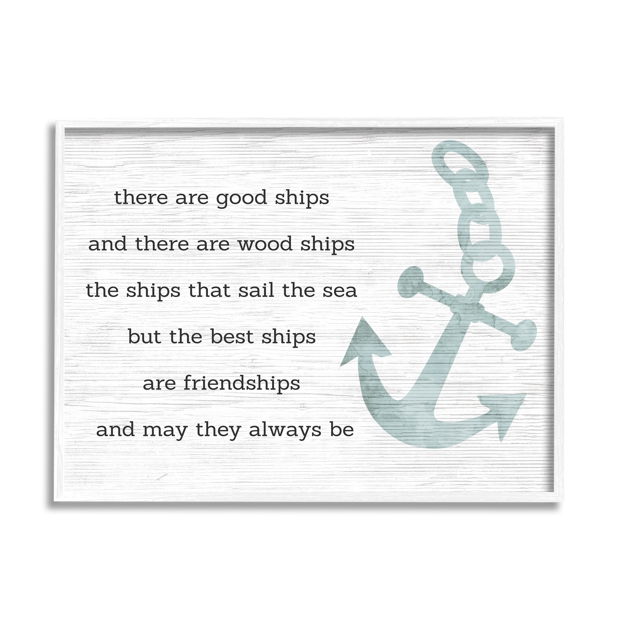 Stupell Industries Inspirational Friendship Quote Boat Ship Anchor Silhouette Graphic Art White Framed Art Print Wall Art, Design by Daphne Polselli