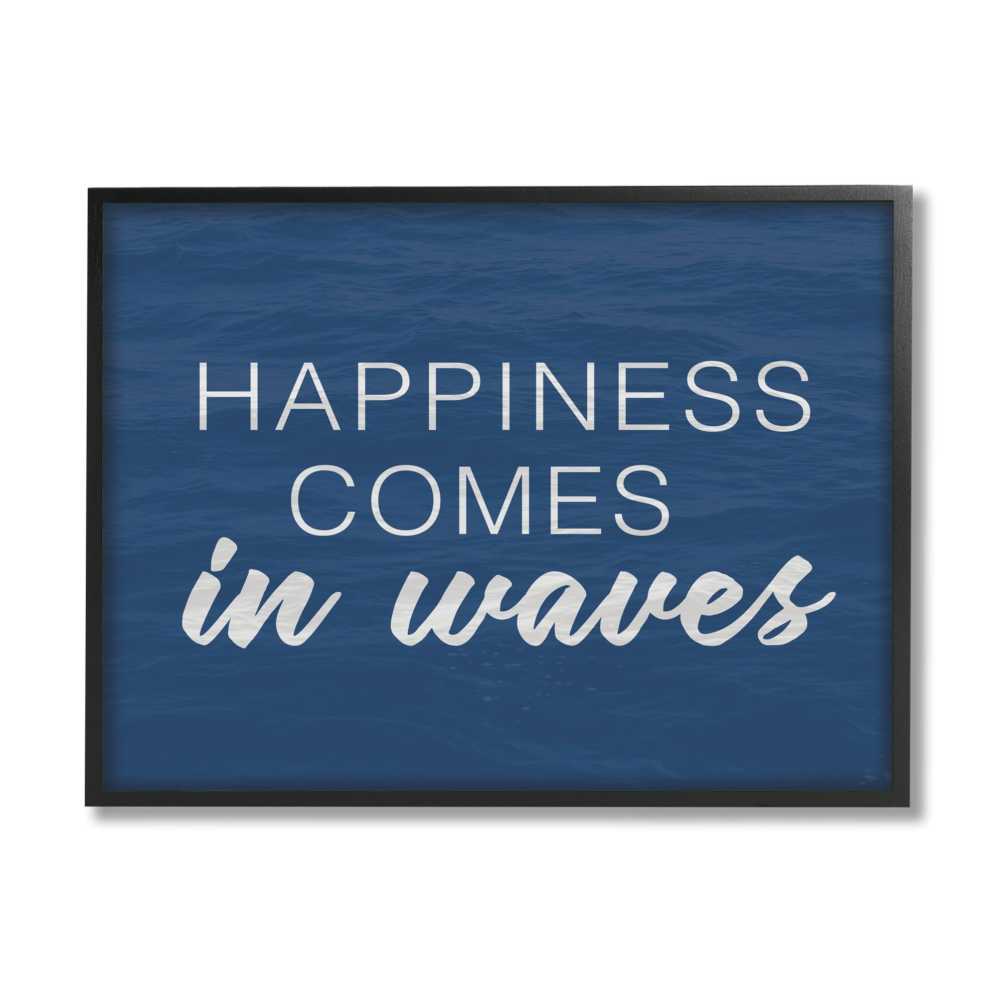 Stupell Industries Inspirational Happiness Comes in Waves Blue Coastal Waves,14 x 11, Design by Lux + Me Designs