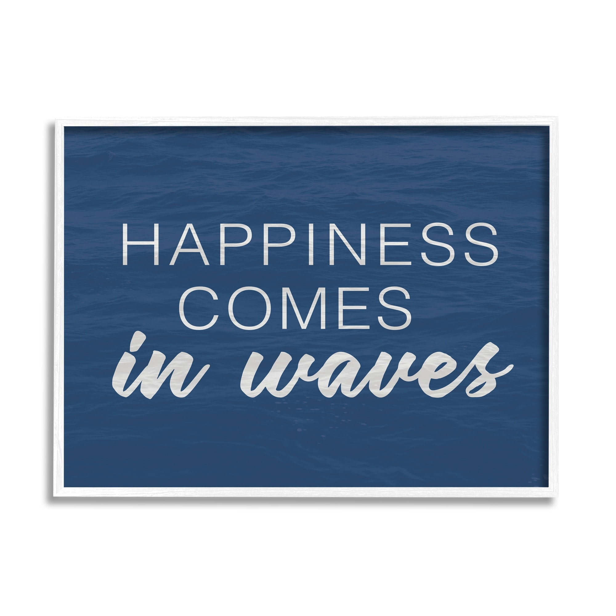 Stupell Industries Inspirational Happiness Comes in Waves Blue Coastal Waves,14 x 11, Design by Lux + Me Designs
